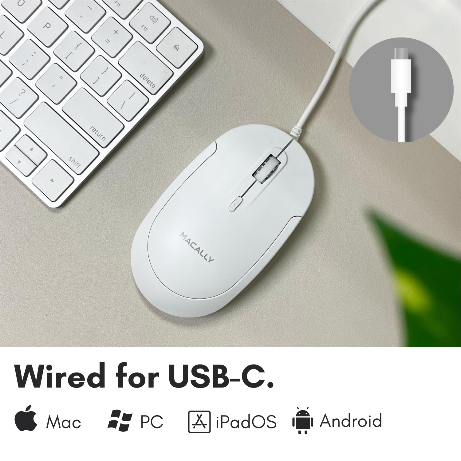 Macally Wired Usb C Mouse For Mac And Pc - Slim, Quiet, And Reliable - 3 Button Layout, Scroll Wheel, And 4 Dpi Mode (800/1200/1