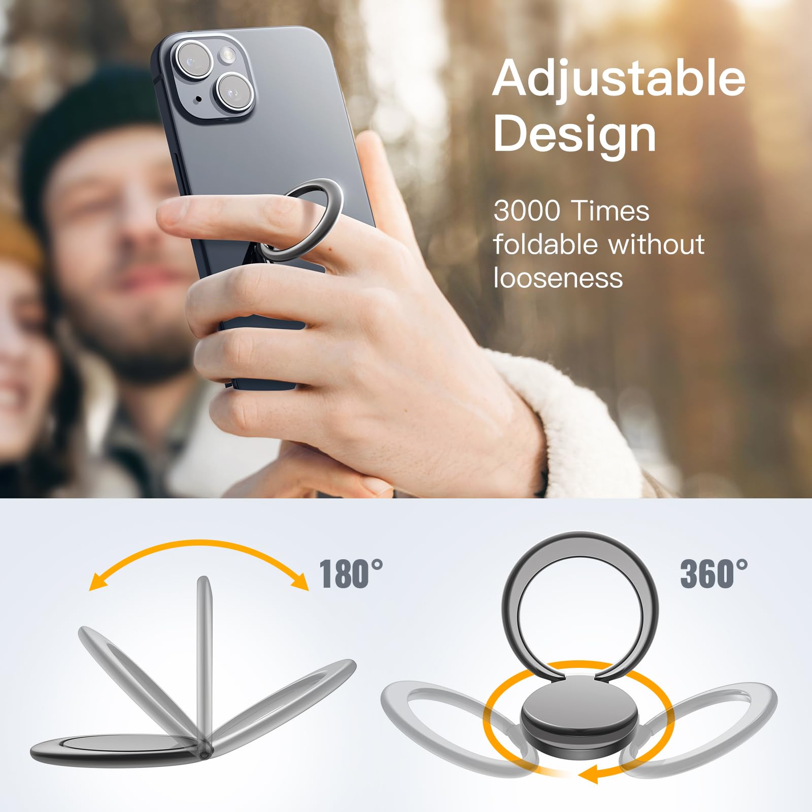 Jetech Cell Phone Ring Holder, 360 Degree Rotation Metal Finger Grip Adjustable Cellphone Stand For Magnetic Car Mount, Compatib