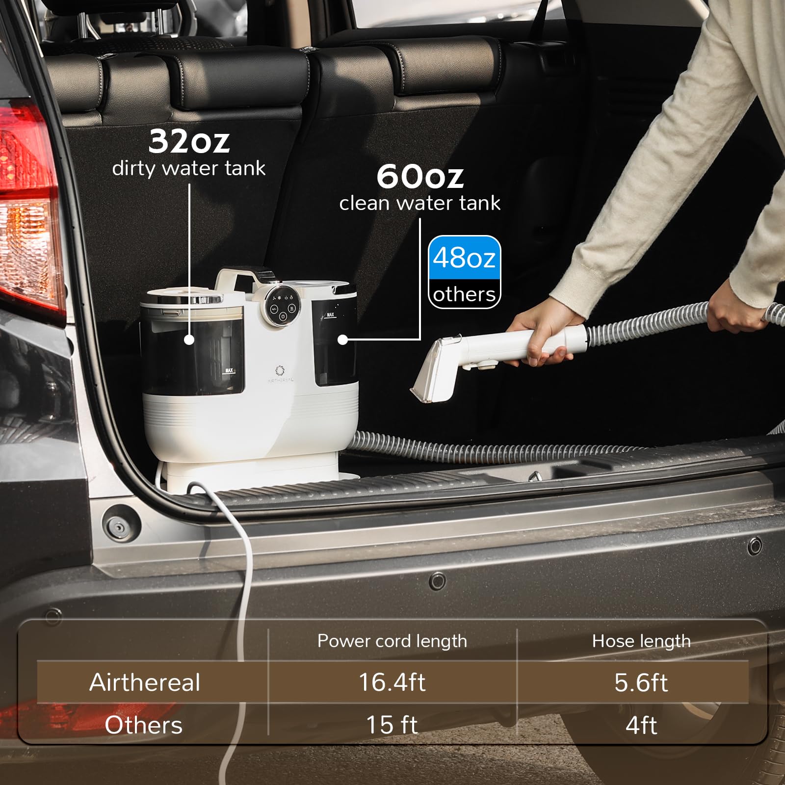 Airthereal Portable Upholstery Spot Cleaner, Instant Heating Carpet Cleaner Machine, Shampooer Machine With Self-Cleaning, 14 Kp