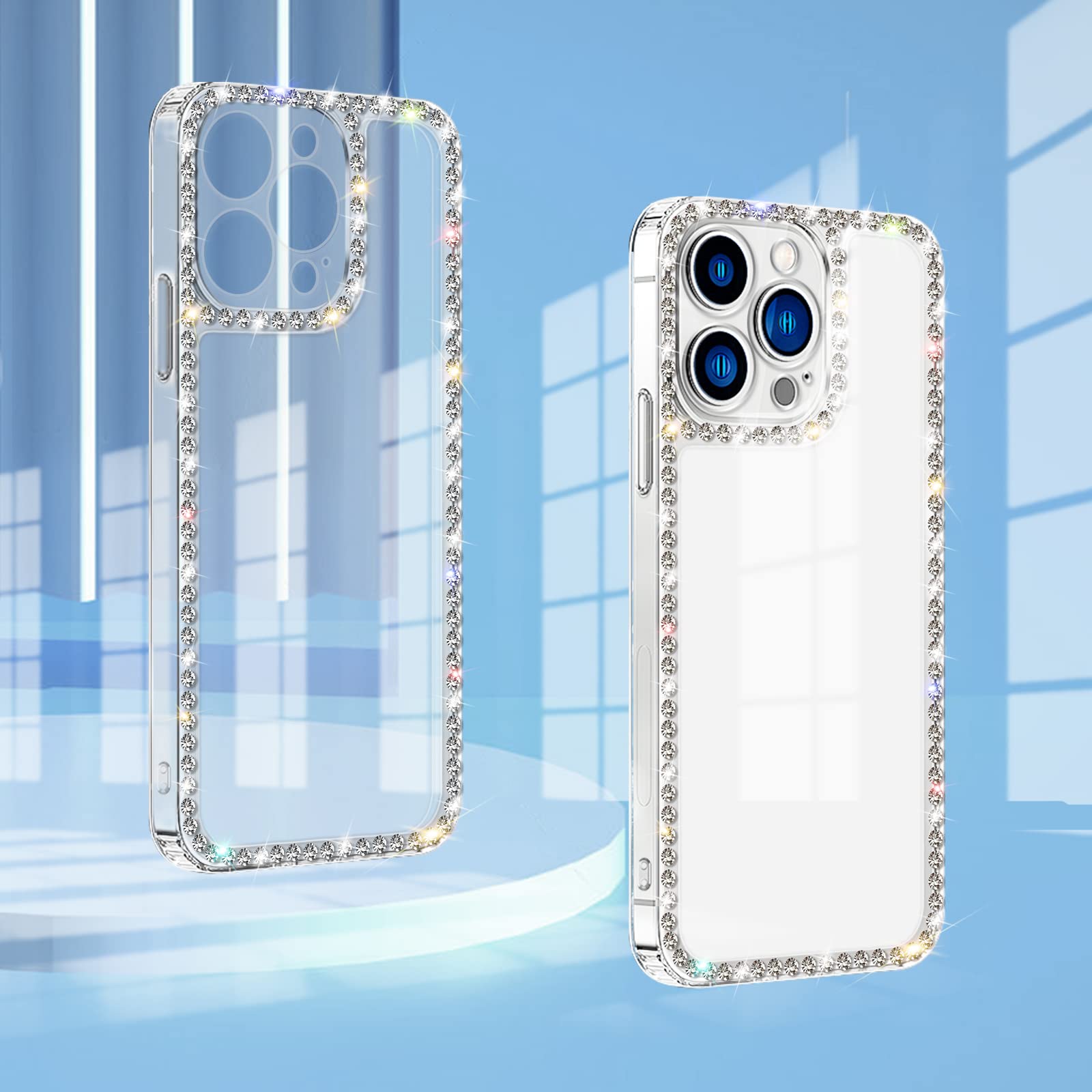 Vaoxty Compatible With Iphone 13 Pro Clear Case Cute For Women Girls Bling Diamond Glitter Rhinestone Sparkle Shiny Bumper Desig