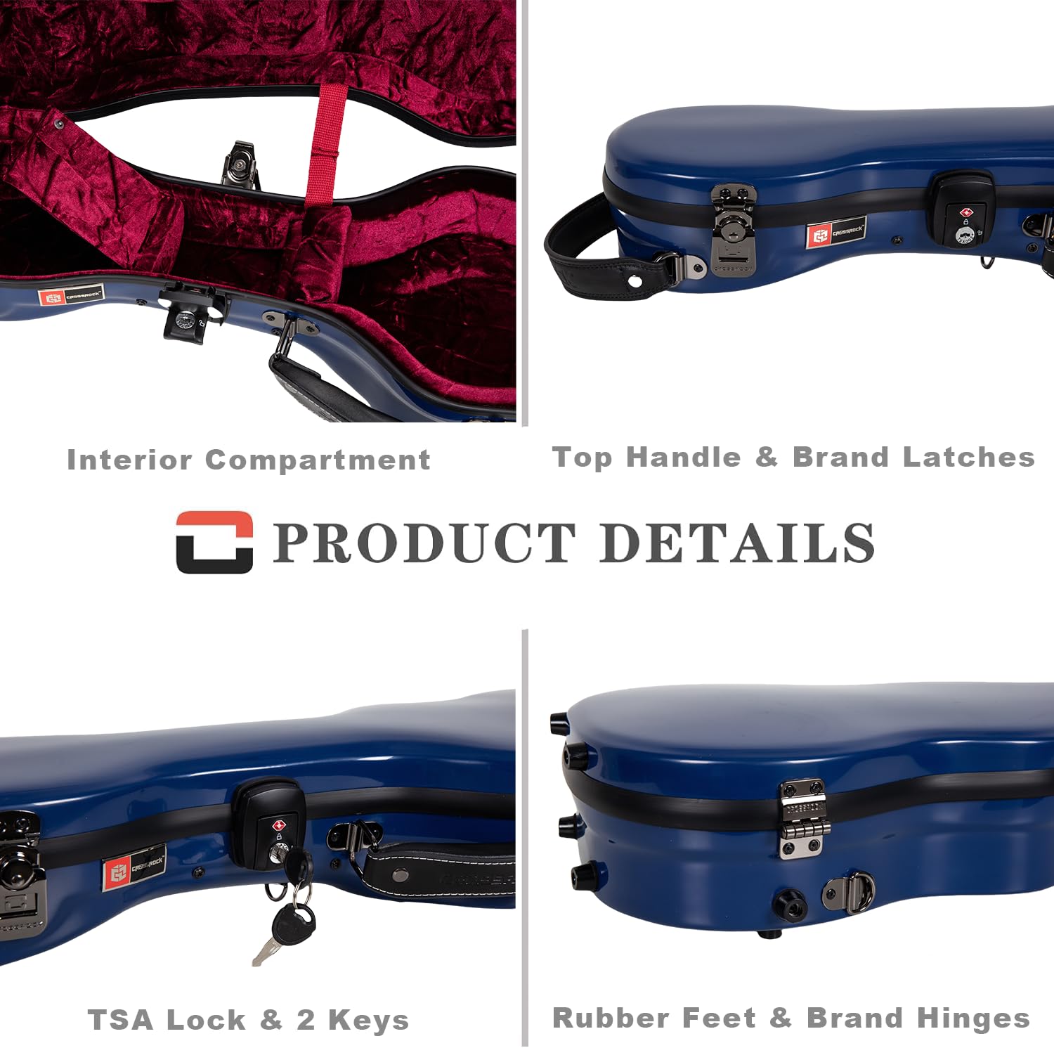 Crossrock Concert Ukulele Case - 100% Fiberglass Hardshell With Brand Latches, Tsa Lock, Accessory Compartment, And Detachable S