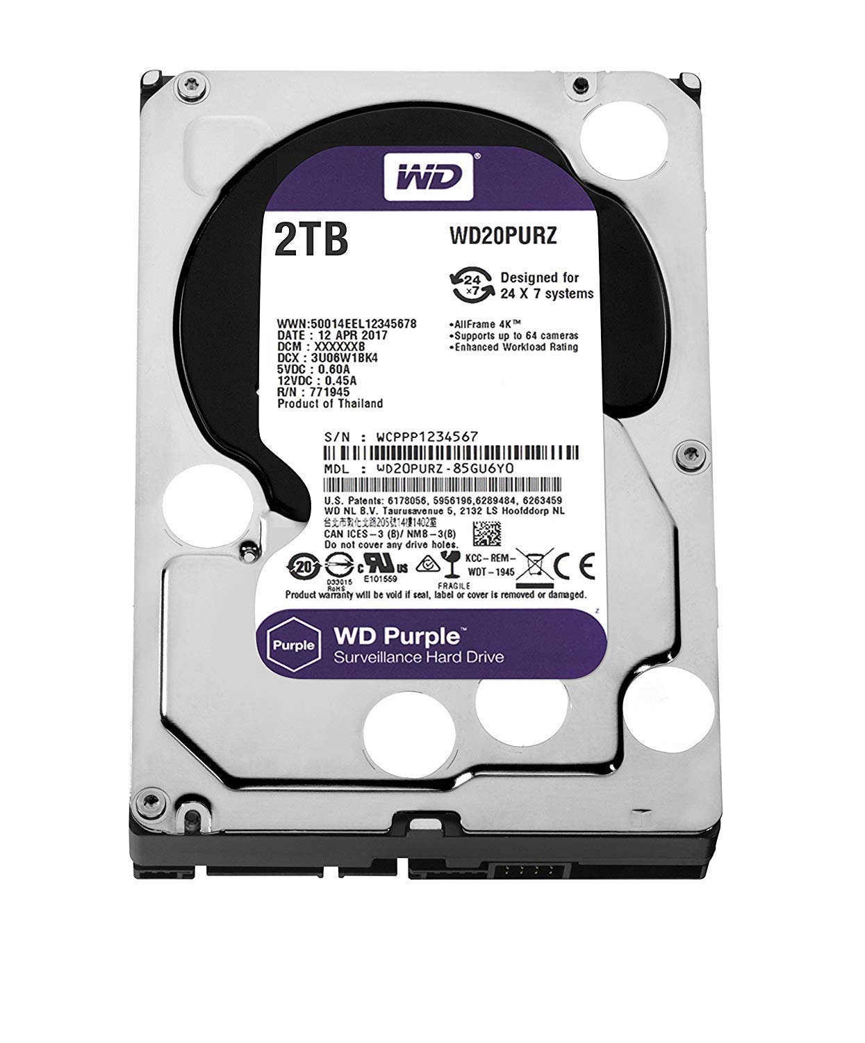 Wd Purple 2Tb Surveillance Hard Disk Drive   5400 Rpm Class Sata 6 Gb/S 64Mb Cache 3.5 Inch   Wd20Purx [Old Version]