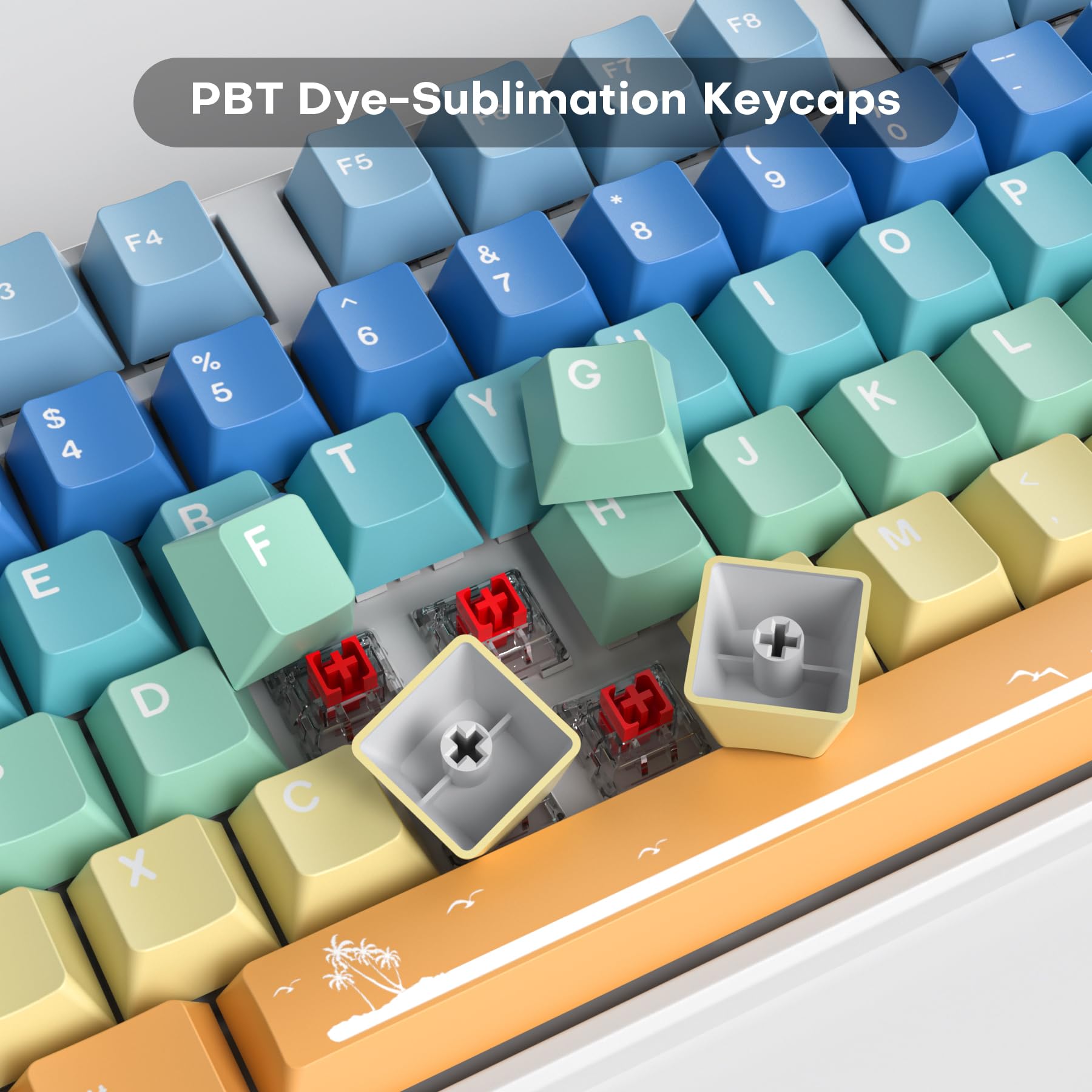 Fogruaden Pbt Gradient Keycaps Dye Sublimation Cute Keycaps, Cherry Profile, 138 Keys Custom Keycaps Set For Cherry Gateron Mx S