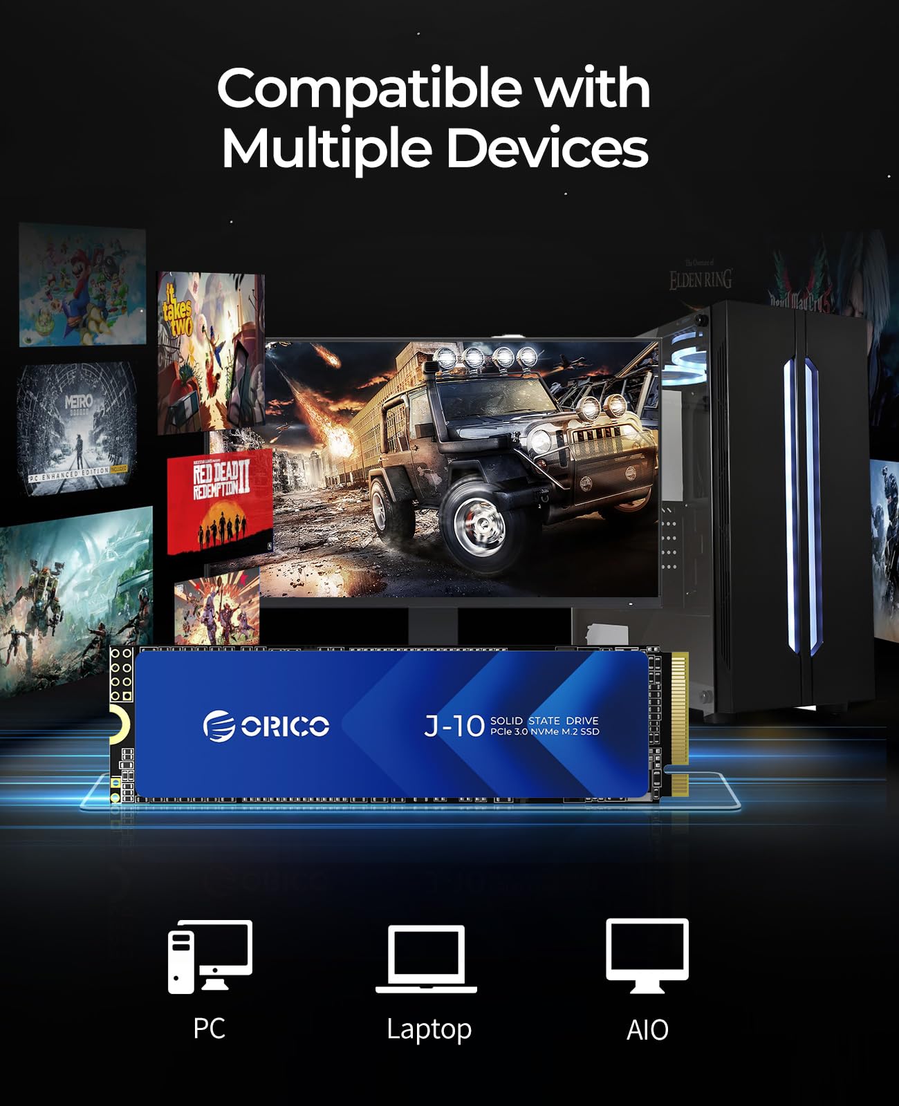 Orico Nvme Ssd 1Tb M.2 With Heatsink, Up To 3100Mb/S Pcie Gen3X4 2280 Internal Solid State Drive, Slc Cache 3D Nand, Compatible