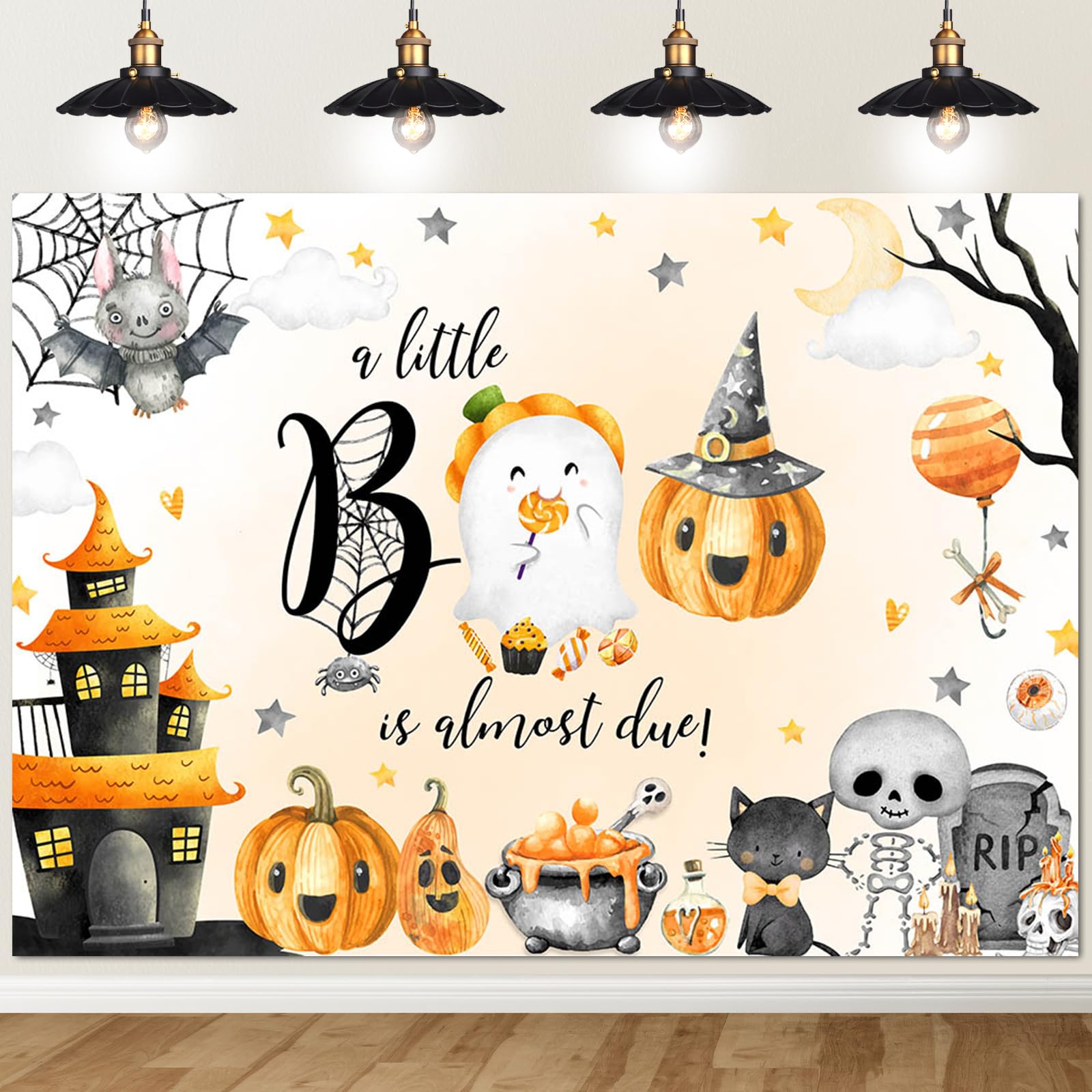 Avezano Halloween Baby Shower Backdrop A Little Boo Is Almost Due Baby Shower Banner Decorations Cute Ghost Halloween Boo Newbor
