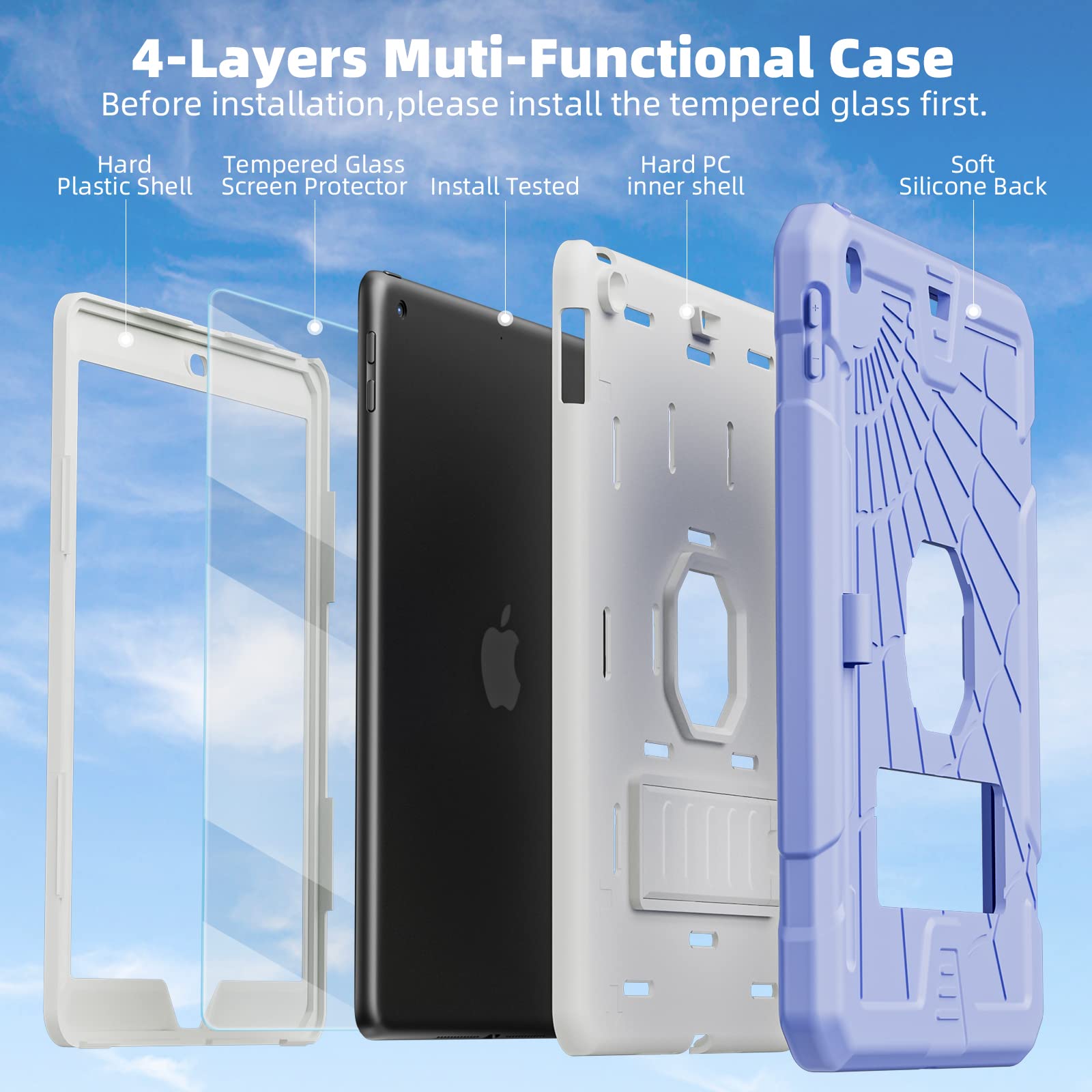 Tsqqst Case For Ipad 9.7 Inch 2018 2017 Model 6Th 5Th Generation With Glass Screen Protector | Shockproof Protective Ipad Case 6