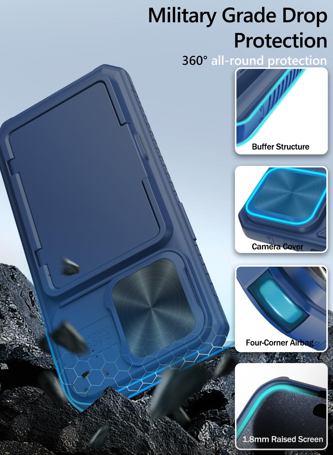 Vihibii For Iphone 15 Pro Wallet Case With Card Holder (4 Cards) & Slide Camera Lens Protective Cover & Kickstand, Heavy Duty Sh