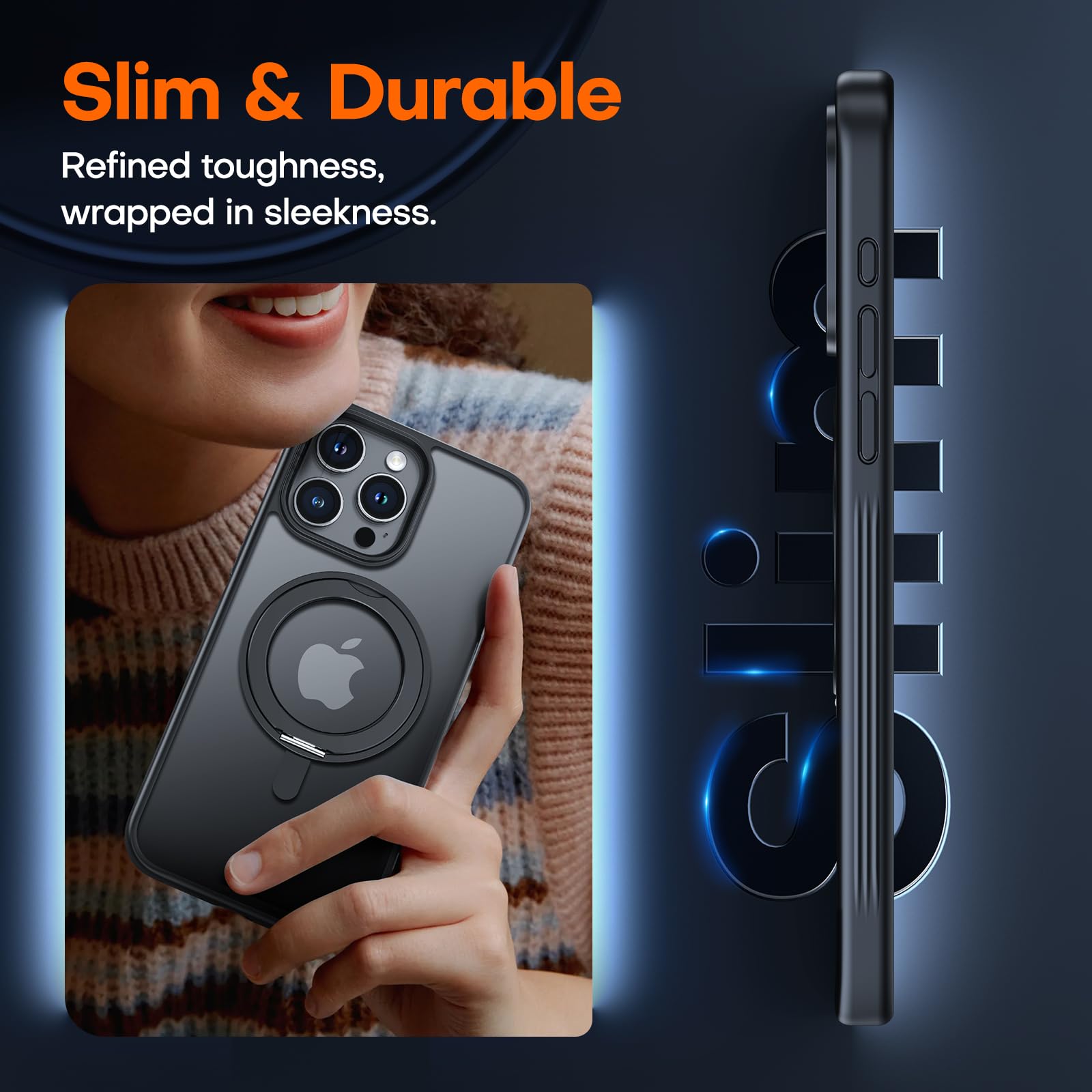 Tauri For Iphone 15 Pro Max Case 360 Black, [Military Grade Drop Protection] Slim Shockproof Phone Lanyard Case 6.7 Inch