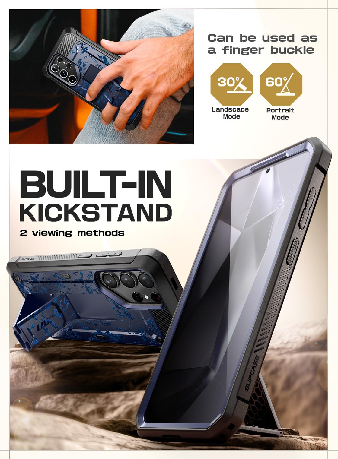 Supcase For Samsung Galaxy S24 Ultra Case With Stand, [Unicorn Beetle Pro] [2 Front Frames] [Built In Screen Protector & Belt Cl