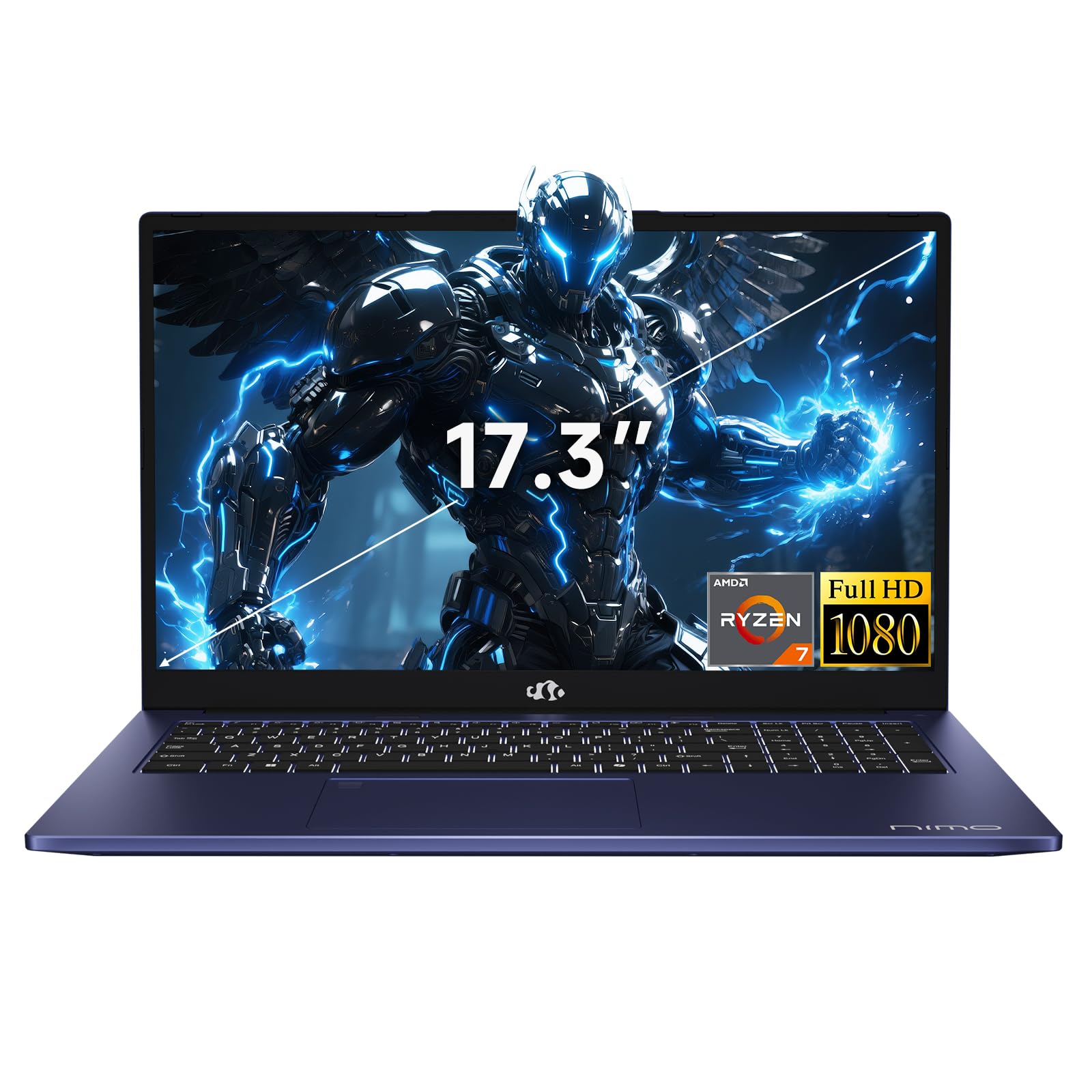 NIMO 2025 Gaming-Laptop, 17 Inch AMD Ryzen 7 7735HS (8C/16T, Beats i7-12650H) 16GB DDR5 RAM 512GB SSD Business Computer with Rad