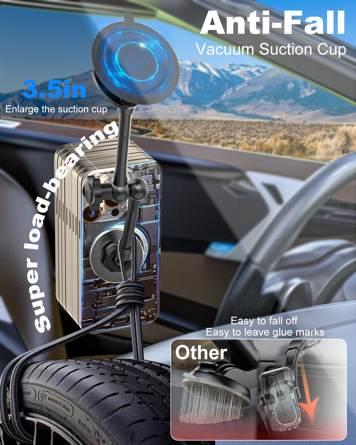 Kolasels For Magsafe Car Mount [Off-Road Level Shockproof] Metal Arm Magnetic Phone Holders For Your Car Truck, Dashboard Windsh