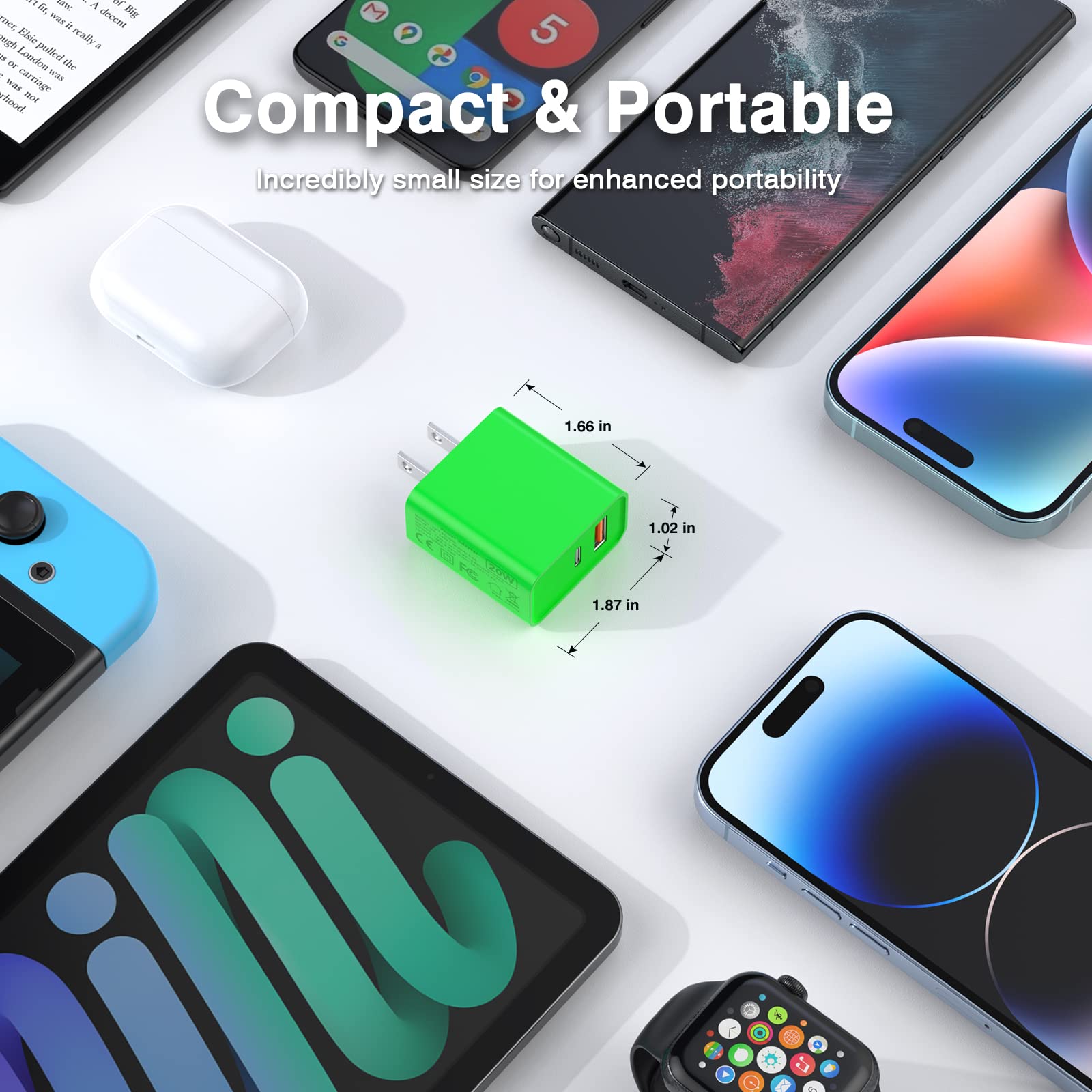 Usb C Wall Charger, Lcgens 2 Pack 20W Type C Fast Charger Block Plug Dual Port Pd + Qc3.0 Usba Charging Brick Cube For Iphone, I