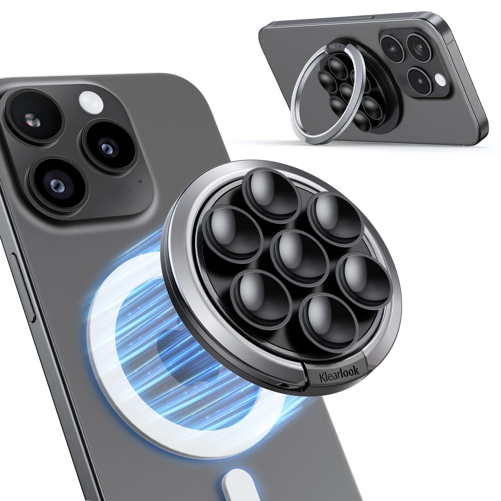 Magnetic Suction Phone Mount Built-In Mirror For Magsafe Case, Silicone Octo Cup Buddy Sticky Grip Holder For Iphone, Adjustable