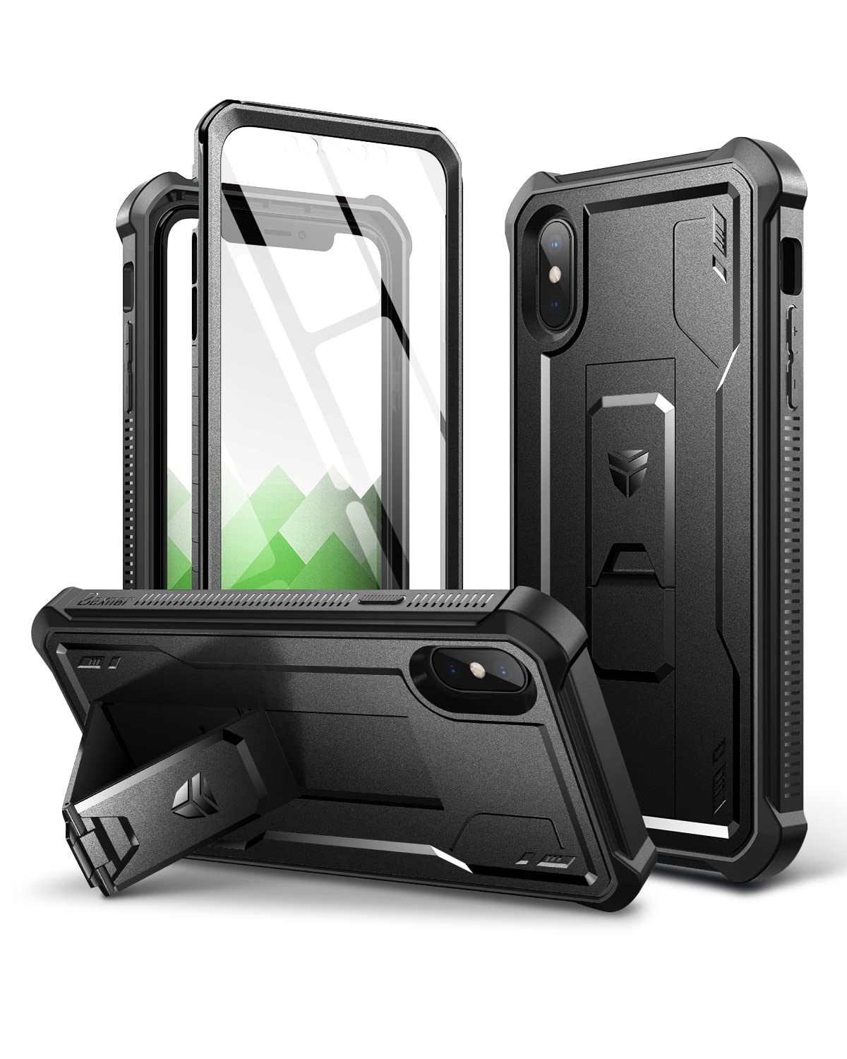 Dexnor for iPhone Xs max Case, [Built in Screen Protector and Kickstand] Heavy Duty Military Grade Protection Shockproof Protect