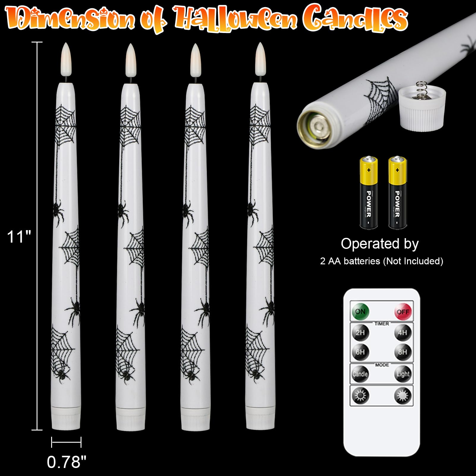 Lasumora Halloween Decoration Flameless Taper Candles With Remote Timer, Battery Operated Led Halloween Candles Flickering With