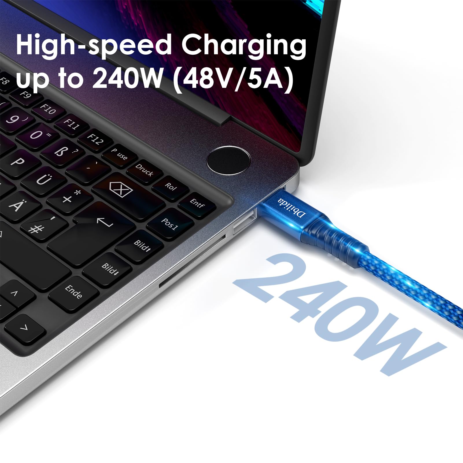 Cable For Thunderbolt 4 Cable 6.6Ft, Dbilida Nylon Braided 40Gbps Usb C Cable With 100W Pd, 40Gbps, 8K Display Compatible With Thunderbolt 3 Cable, Usb4, Usb C, Hub, Ssd, Docking And More, Blue