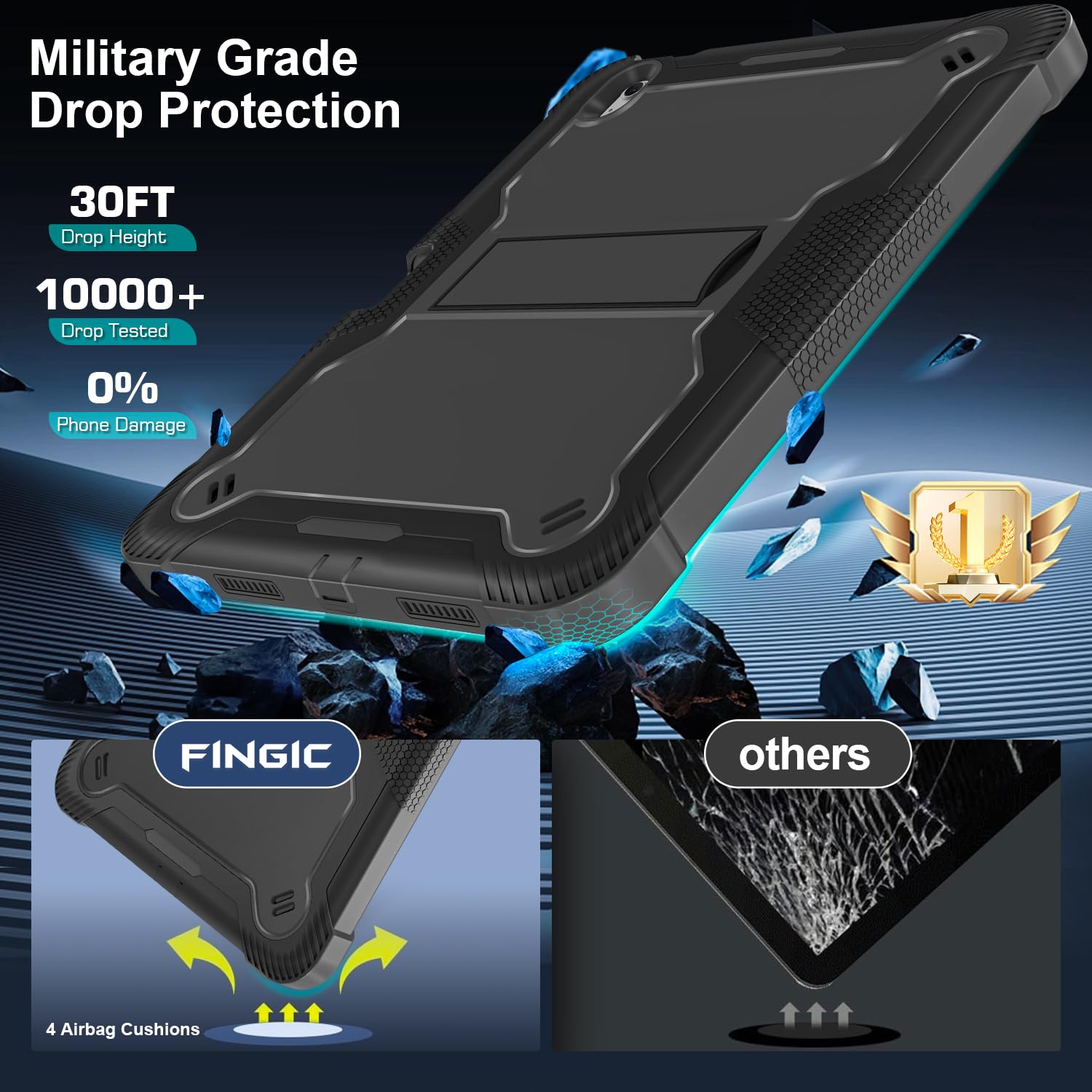 Fingic Ipad Air 11 Inch Case M2 2024,Ipad Air 6Th/5Th/4Th Generation Case 2024/2022/2020 10.9 Inch With Pencil Holder Heavy Duty