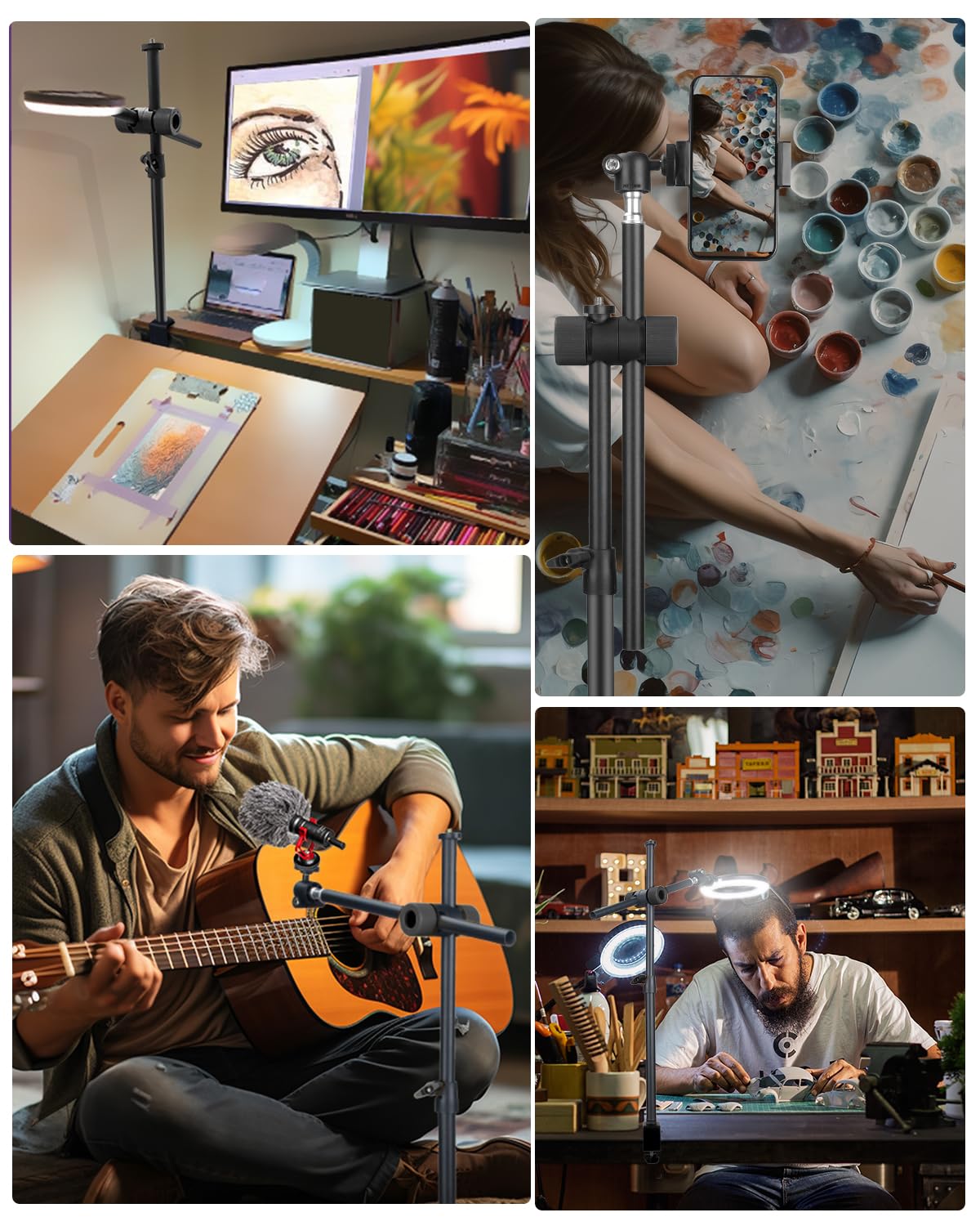 Jebutu Overhead Camera Mount Desk Stand With 360Adjustable Holding Arm, Camera Mount Boom Arm Stand, Webcam Desk Mount With Magi