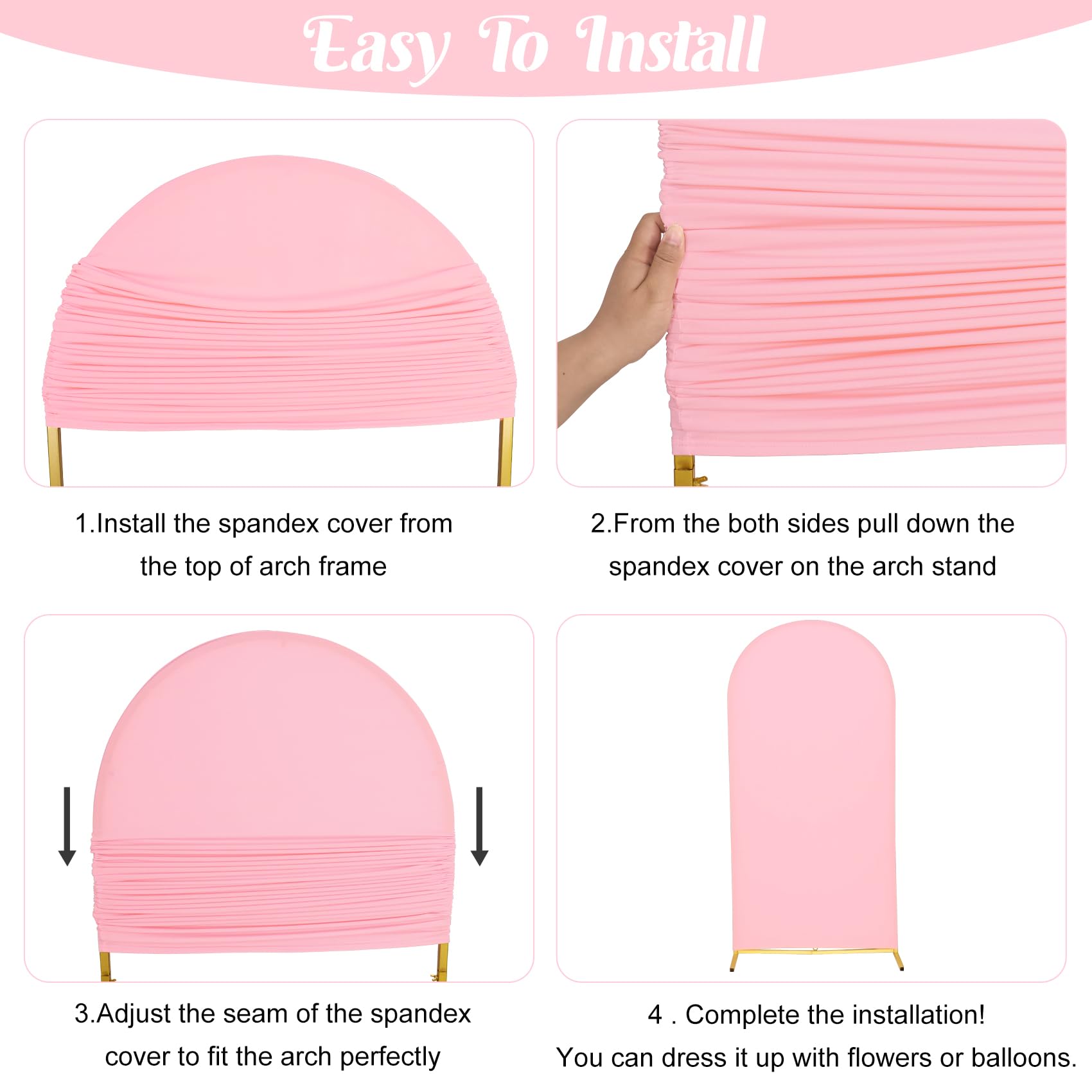 Wedding Arch Cover 6Ft Pink Spandex Fitted Wedding Arch Cover Backdrop Cover Round Top Stand Covers Double Side Stretchy Chiara