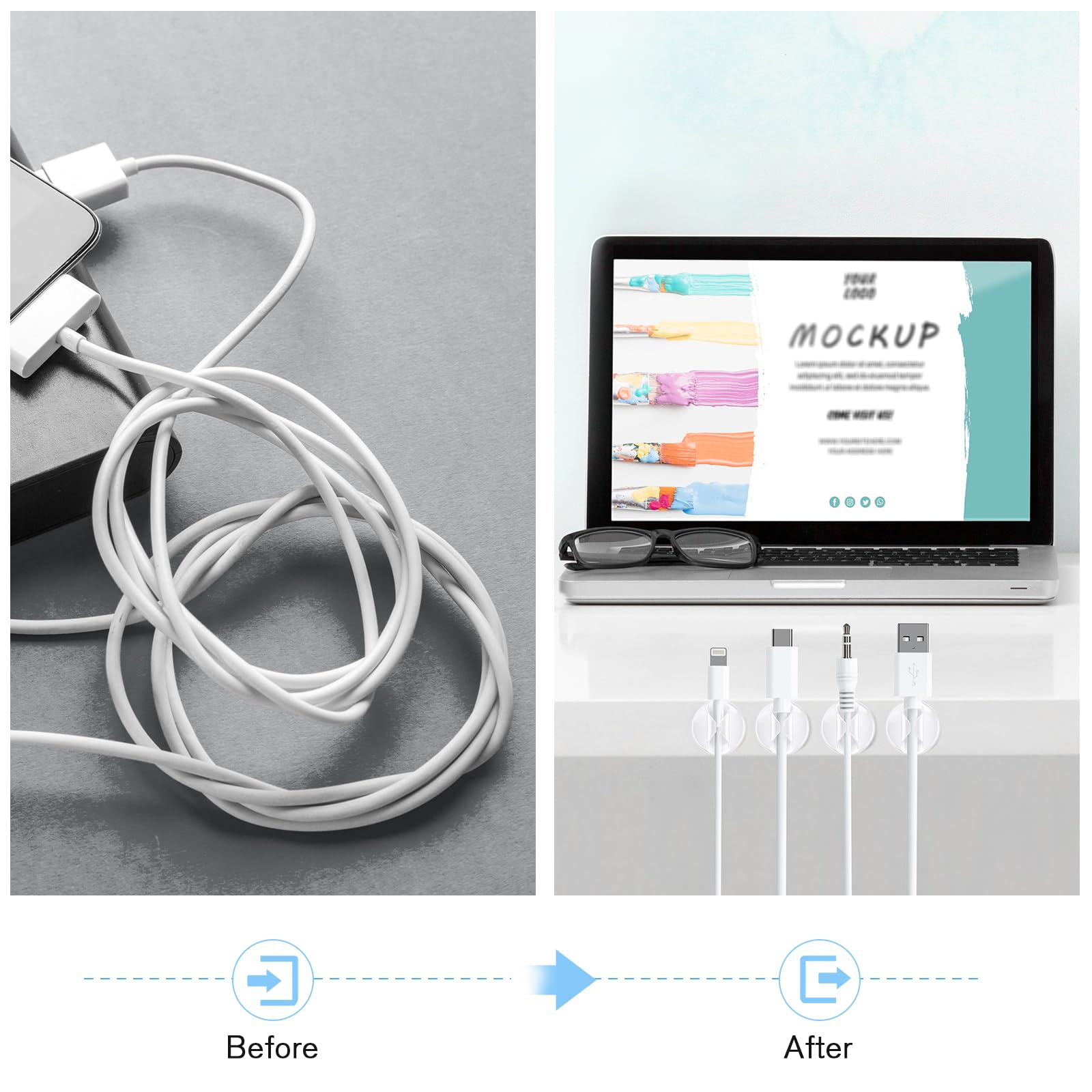 12 Pack Cable Clips, Znben Cord Organizer Holder Adhesive Cord Management Charger Wire Holder Clips For Desk, Home, Office, Car,