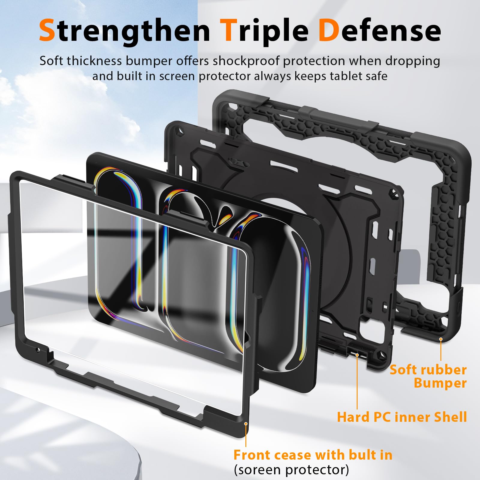 Roiskin For 2024 Ipad Pro 11 Inch Case M4 5Th Generation (Model A2836, A2837, A3006) With Hd Screen Protector & Shoulder Strap &