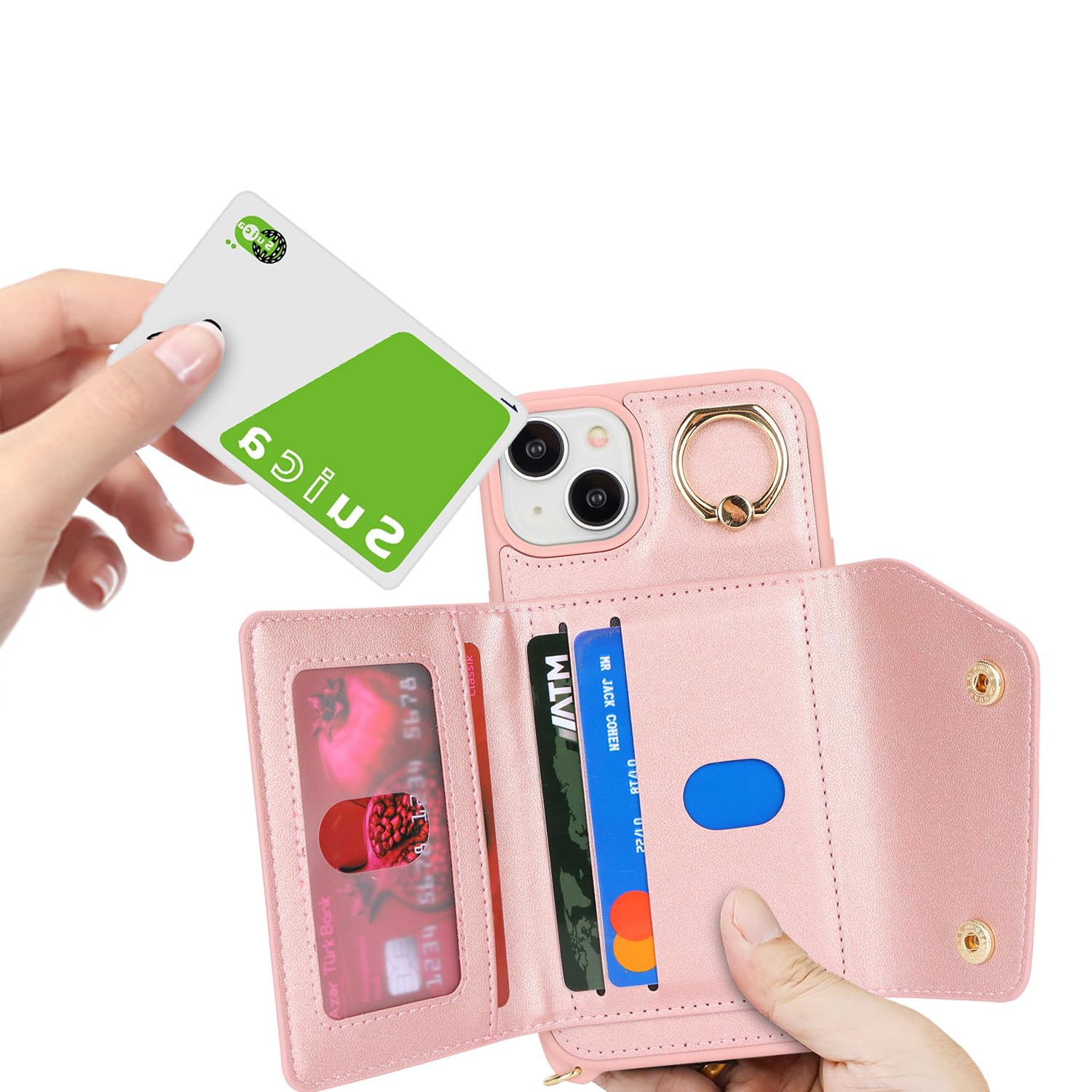 Lipvina For Iphone 15 Plus Case With Card Holder And Strap - Zipper Pocket,Crossbody Lanyard Strap,Credit Card Holder,Stand Ring