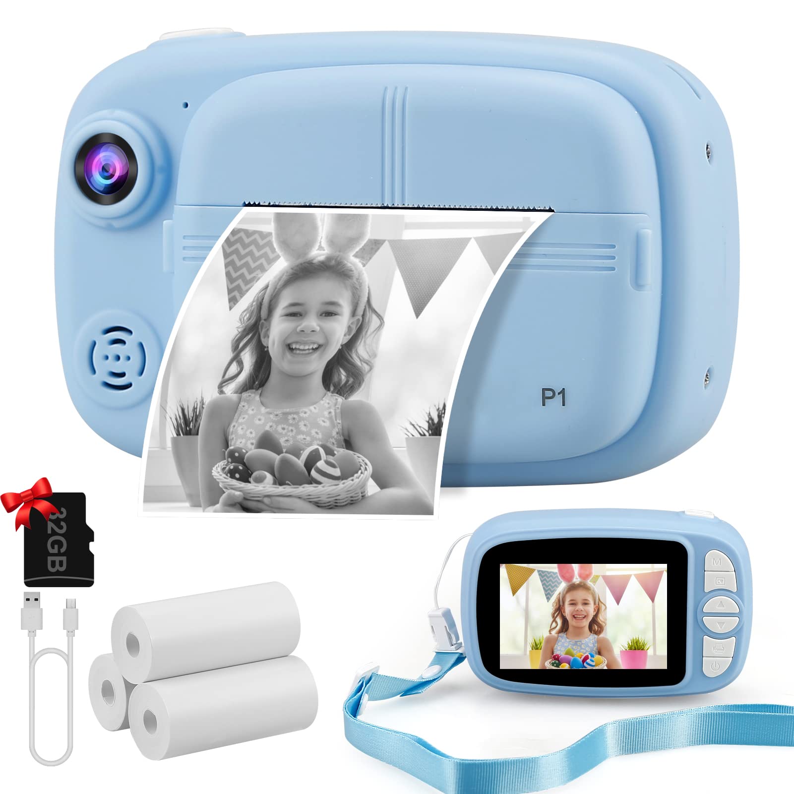 Instant Print Camera For Kids,Vjjb Kids Camera 3.5 Inch Screen Instant Digital Camera With 1080P Video Toy Birthday Gifts For Bo