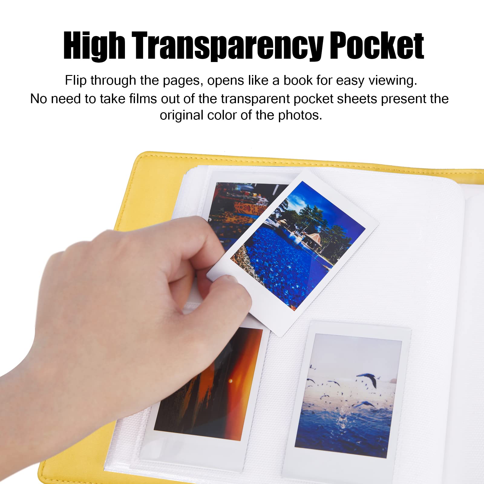 256 Pockets Photo Album For Fujifilm Instax Mini Camera, Photo Album For Polaroid, Leather Cover, Photo Album For Instax Mini 12 11 9 40 90 8 7 Evo Liplay Instant Camera, 2X3 Photo Album (Yellow)