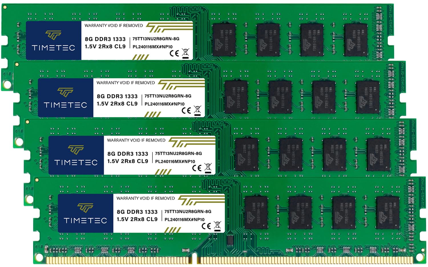 Timetec 32Gb Kit(4X8Gb) Ddr3 1333Mhz Pc3 10600 Non Ecc Unbuffered 1.5V Cl9 2Rx8 Dual Rank 240 Pin Udimm Pc Desktop Computer Memo