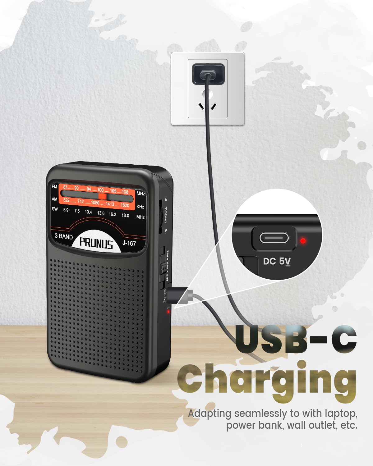 Prunus Portable Radio Am Fm With Usb Charging, Earphone Jack, Handheld Radios, Excellent Reception, Knob Easy To Use, Tansistor