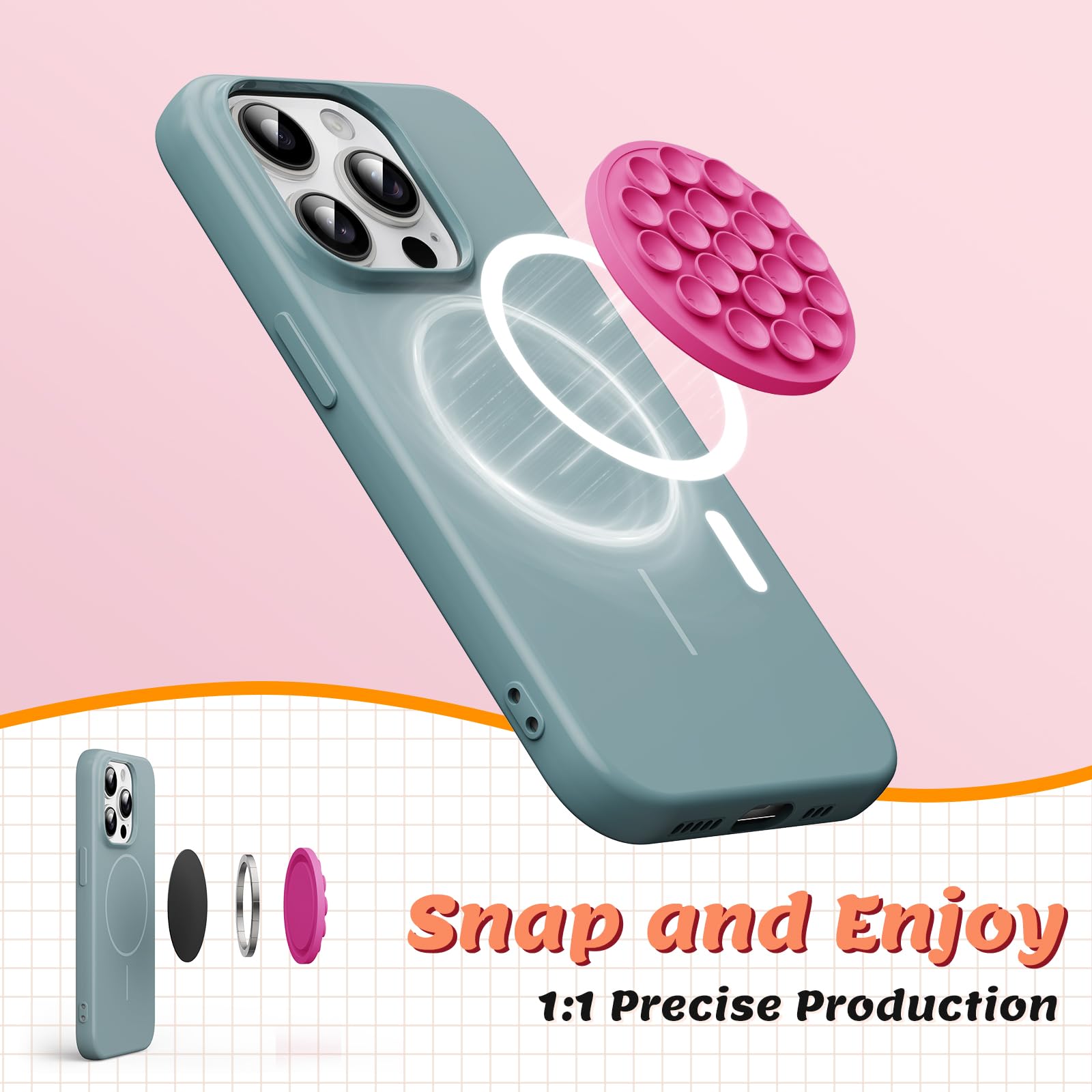 Magnetic Suction Phone Mount For Magsafe Case, Octo Cup Buddy Sticky Grip Holder For Iphone And Android, Silicone Stand For Self