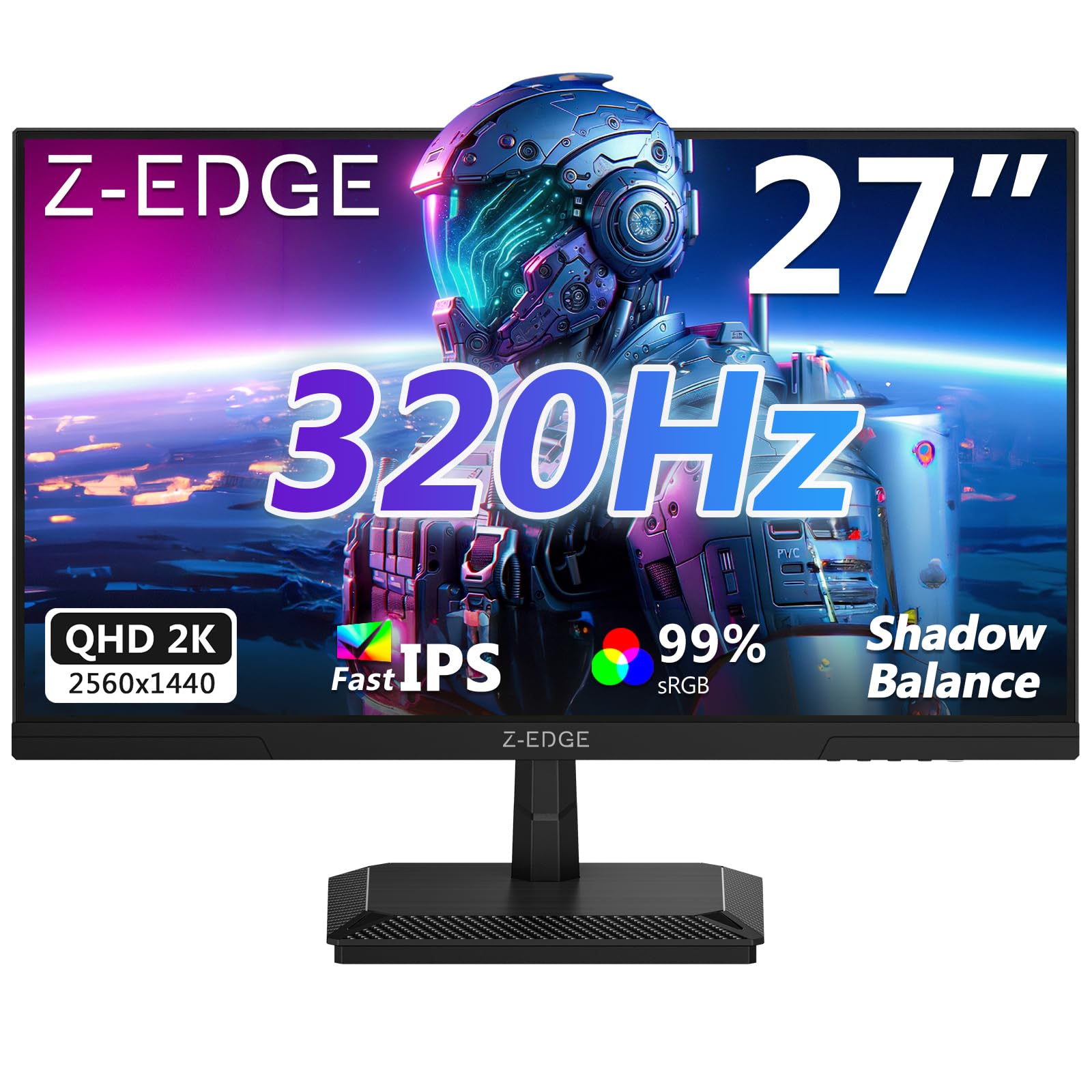 Z-Edge 27 inch Gaming Monitor 320Hz 300Hz, 2K QHD 1440P Fast IPS Monitor, G27IS 1ms MPRT Refresh Rate, sRGB 99%, Shadow Balance,