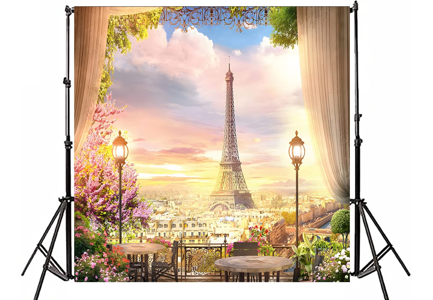 Yieldeer Paris Eiffel Tower Photography Backdrop 6X6Ft Polyester Bride Shower Wedding Garden City Landscape Aerial Balcony Backg