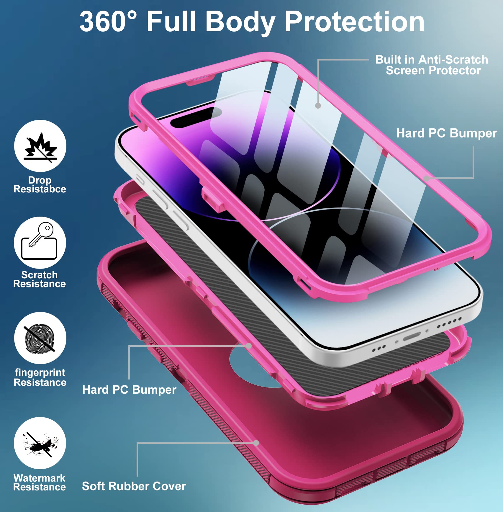 Aimoll 88 For Iphone 14 Pro Max Case 6.7 Inch, Heavy Duty Drop Protection, With Built In Screen Protector Full Body Rugged Shock