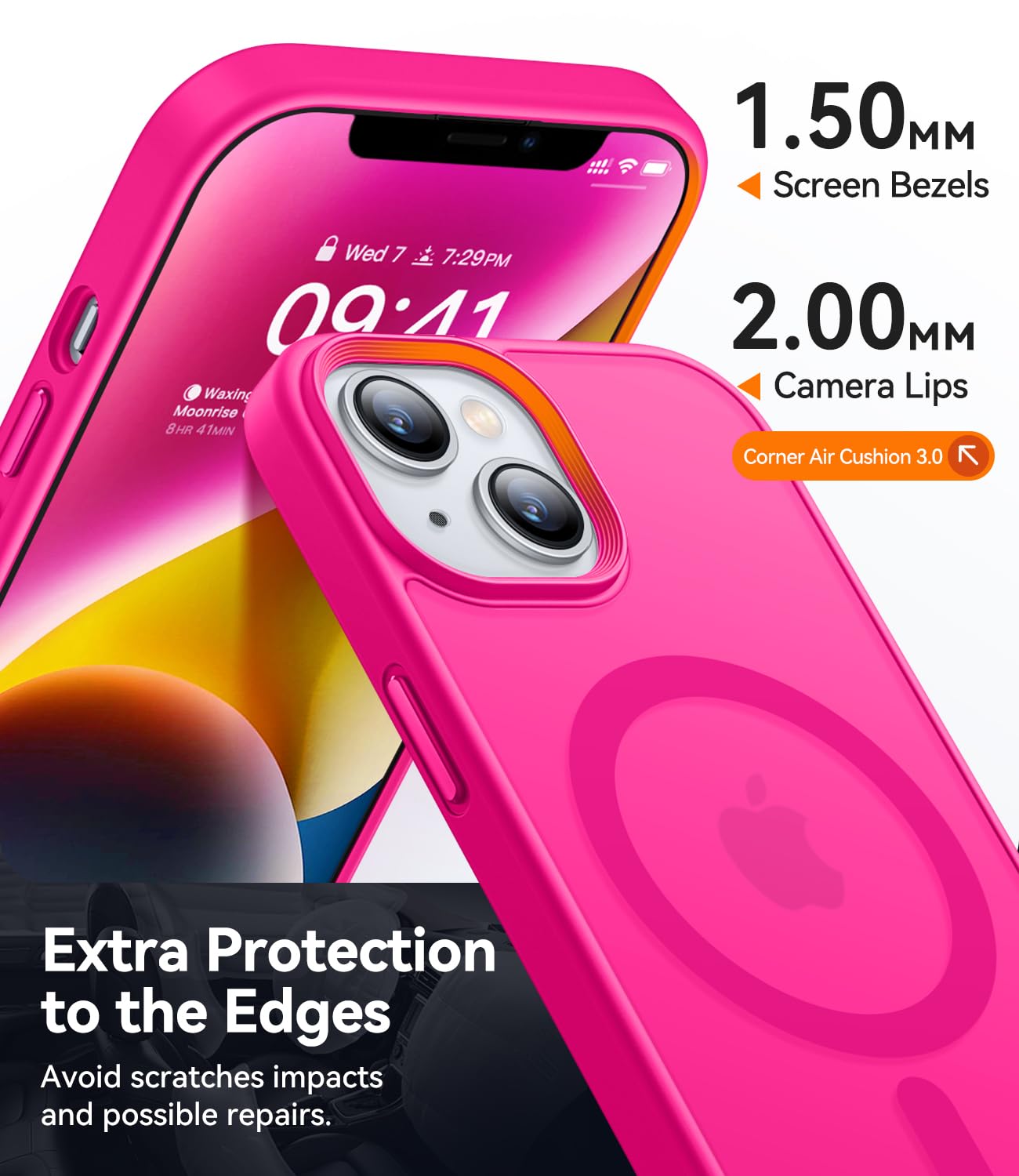 Canshn For Iphone 14 Case/Iphone 13 Case, Compatible With Magsafe, Translucent Matte Back Slim Shockproof Phone Cover, Hot Pink