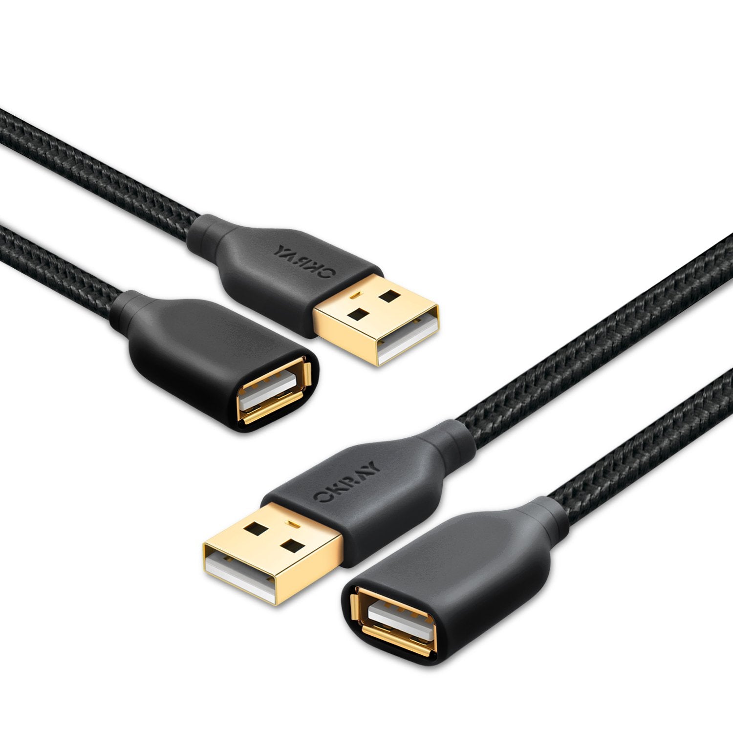 Okray Usb Extension Cable 10Ft, 2 Pack Braided Usb 2.0 Extension Cord Type A Male To A Female Extension Cable With Gold Plated Connector For Usb Flash Drive/Hard Drive/Keyboard/Printer/Webcam (Black)