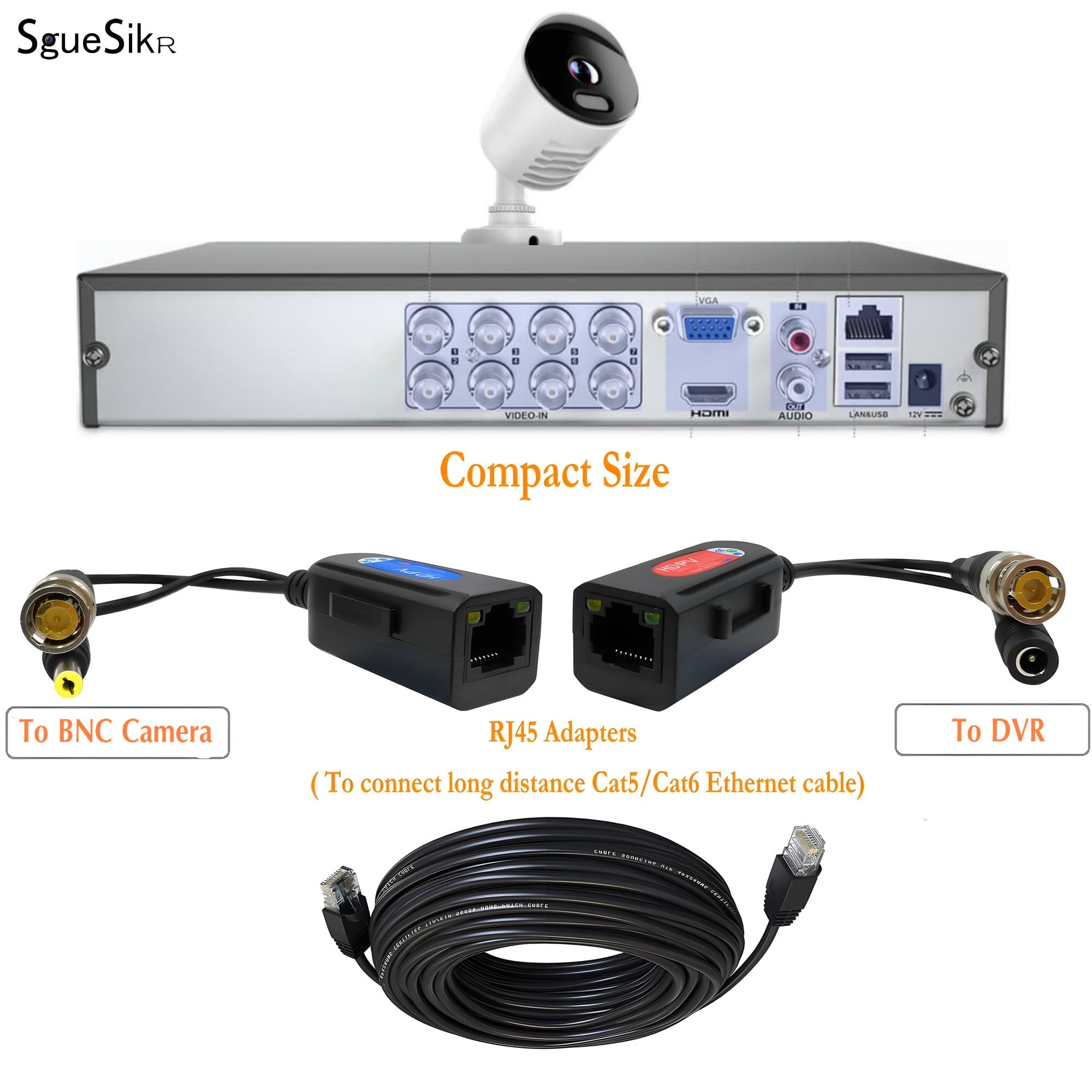 Sguesikr 4 Pair Bnc To Rj45 Passive Video Balun With Power, Cat5E/Cat6 To Bnc Adapter, 1080P 8Mp Analog Surveillance Camera Ethe