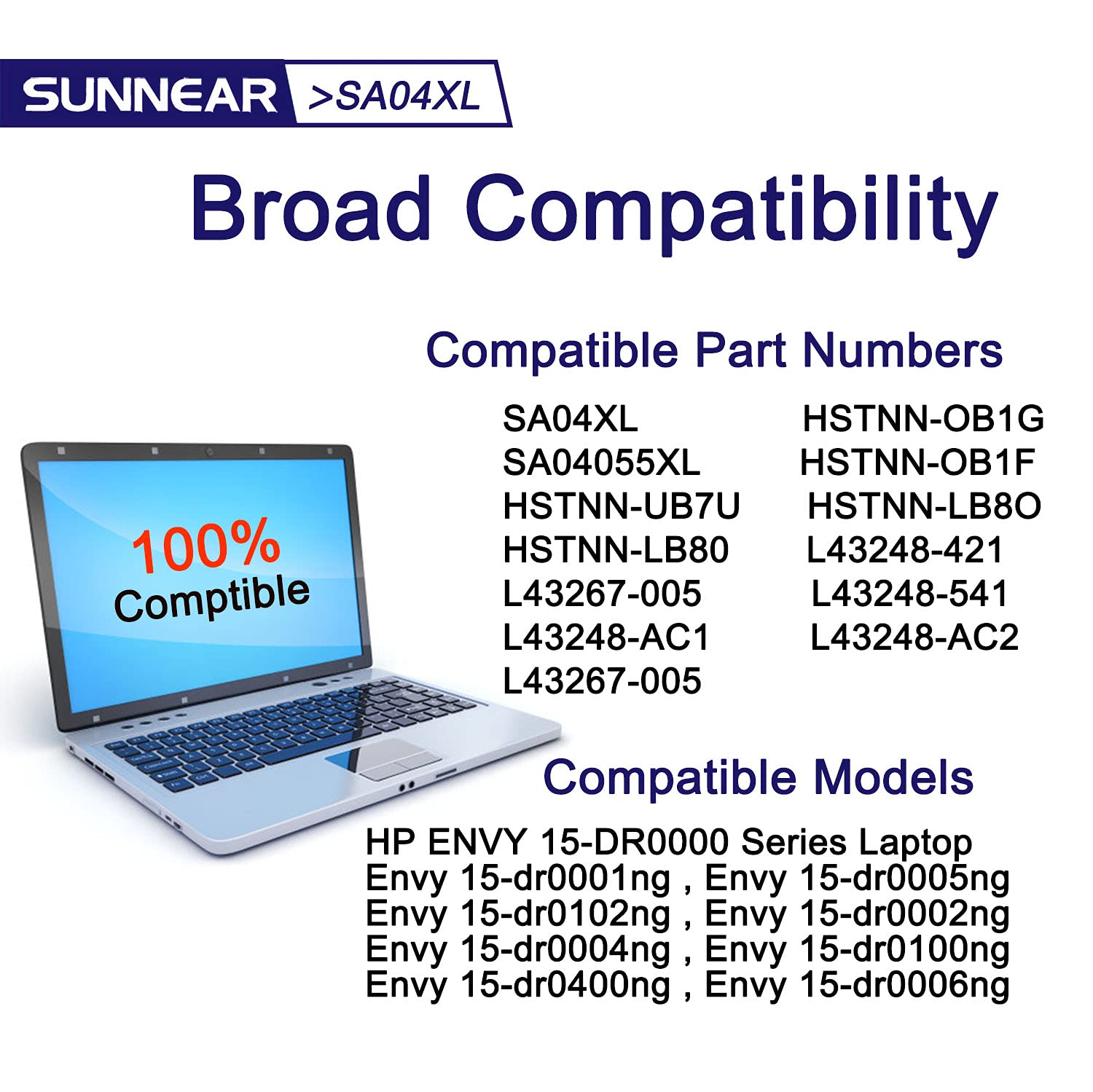 Sunnear Sa04Xl L43267 005 Laptop Battery Replacement For Hp Envy X360 15 Dr 15 Ds 15M Dr 15M Ds 15Z Ds 15T Dr 17 Cg 17M Cg 17T C
