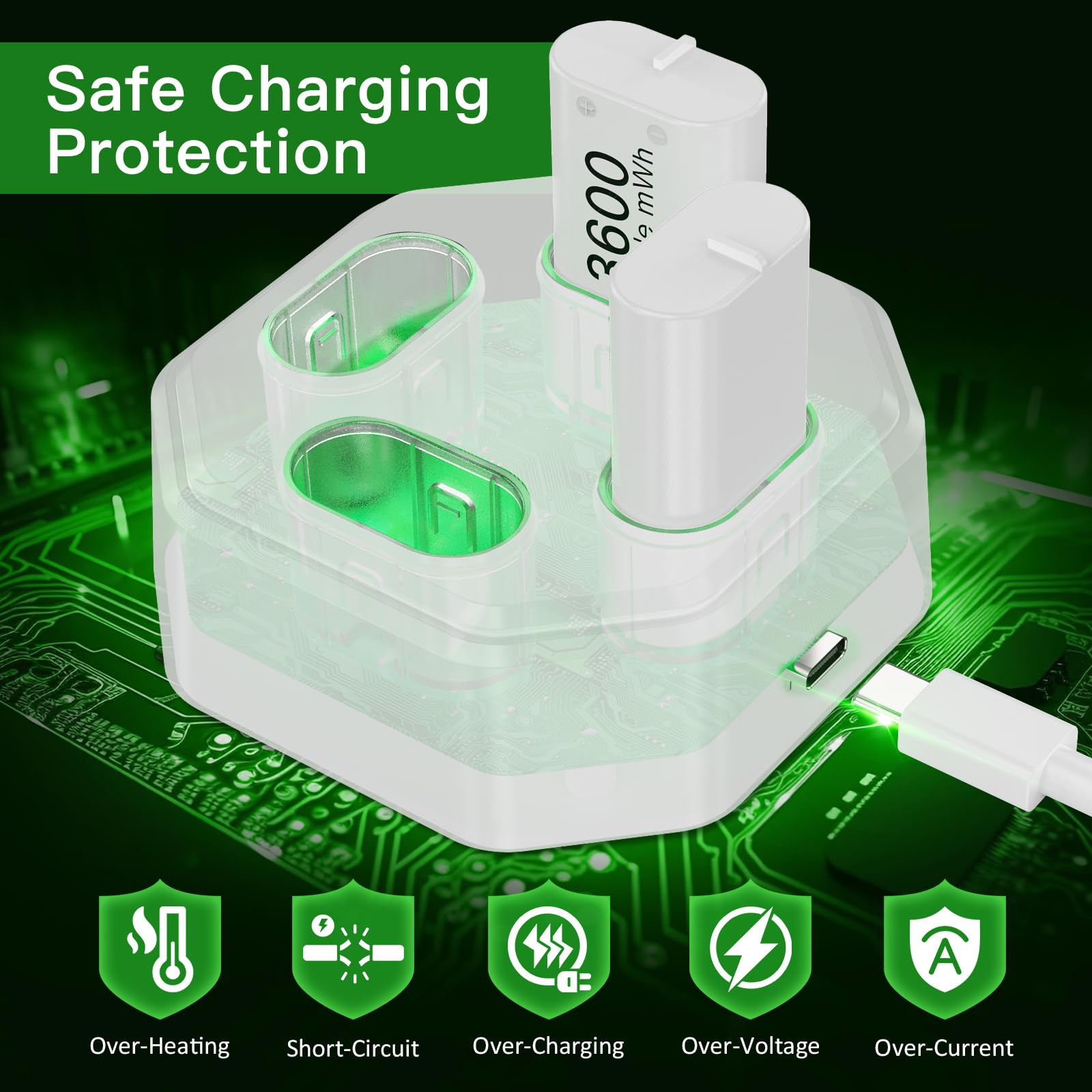 Kekucull 4 Pack Rechargeable Batteries For Xbox Controller,Charger Dock With 4 X 3600Mwh Nimh Battery For Xbox One/Xbox Series X