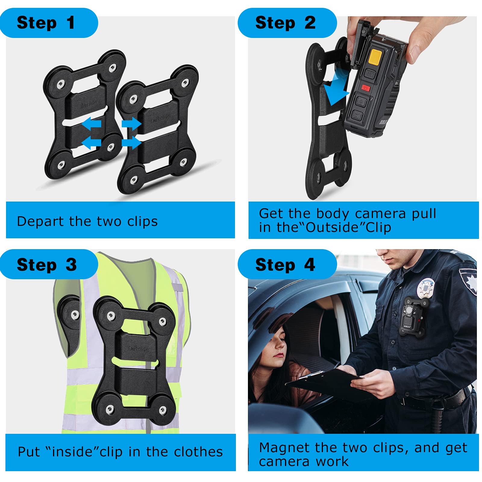Boblov Body Camera Magnet Mount, Two Pieces Magnets Clips, Universal Magnetic Suction Back Clip, Make From Black Silica,Stick To