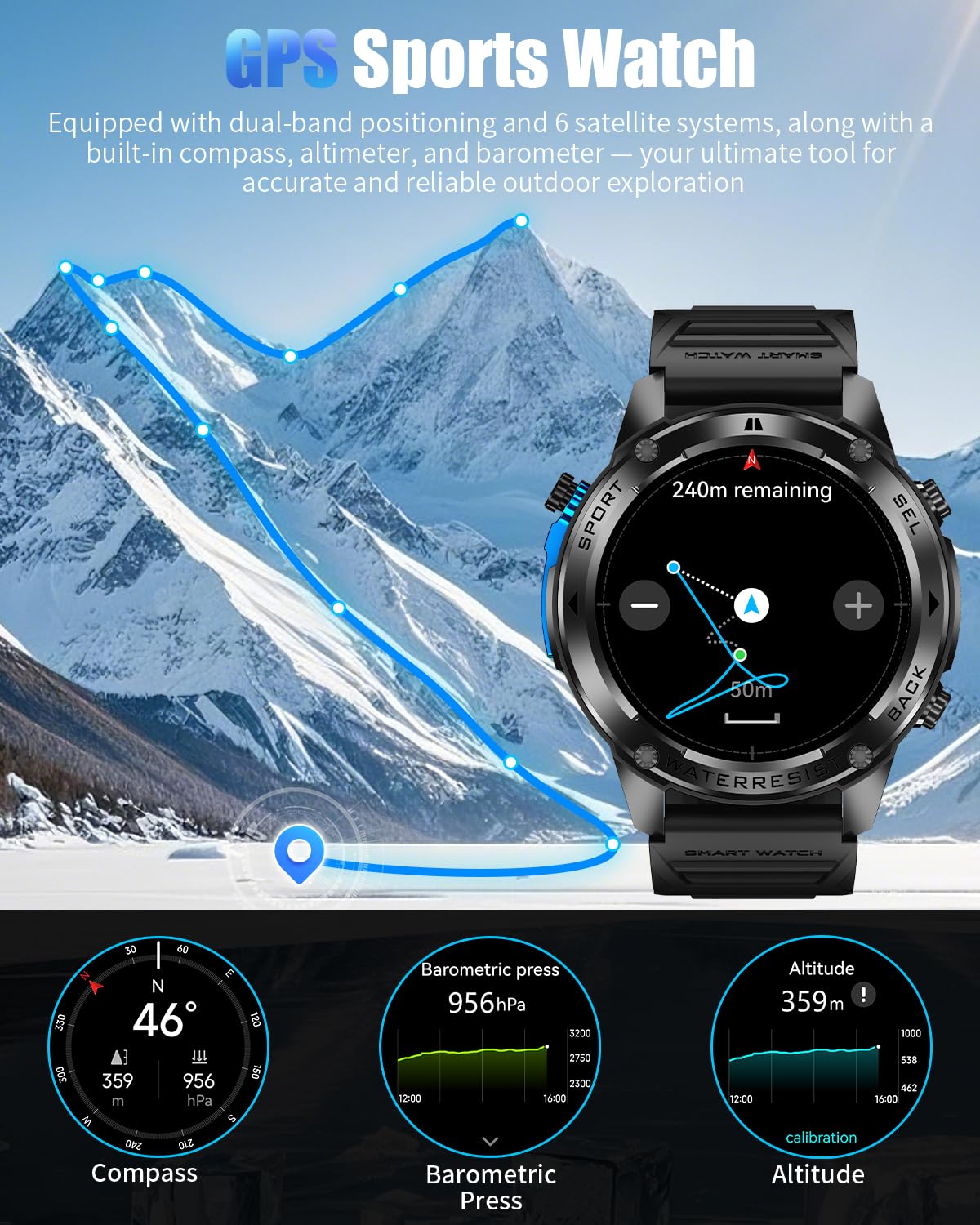 Podoeil Military Smart Watch For Men With Gps, 1.43 Amoled Smart Watch With Bluetooth Call, 5Atm Waterproof, 170+ Sports Modes,