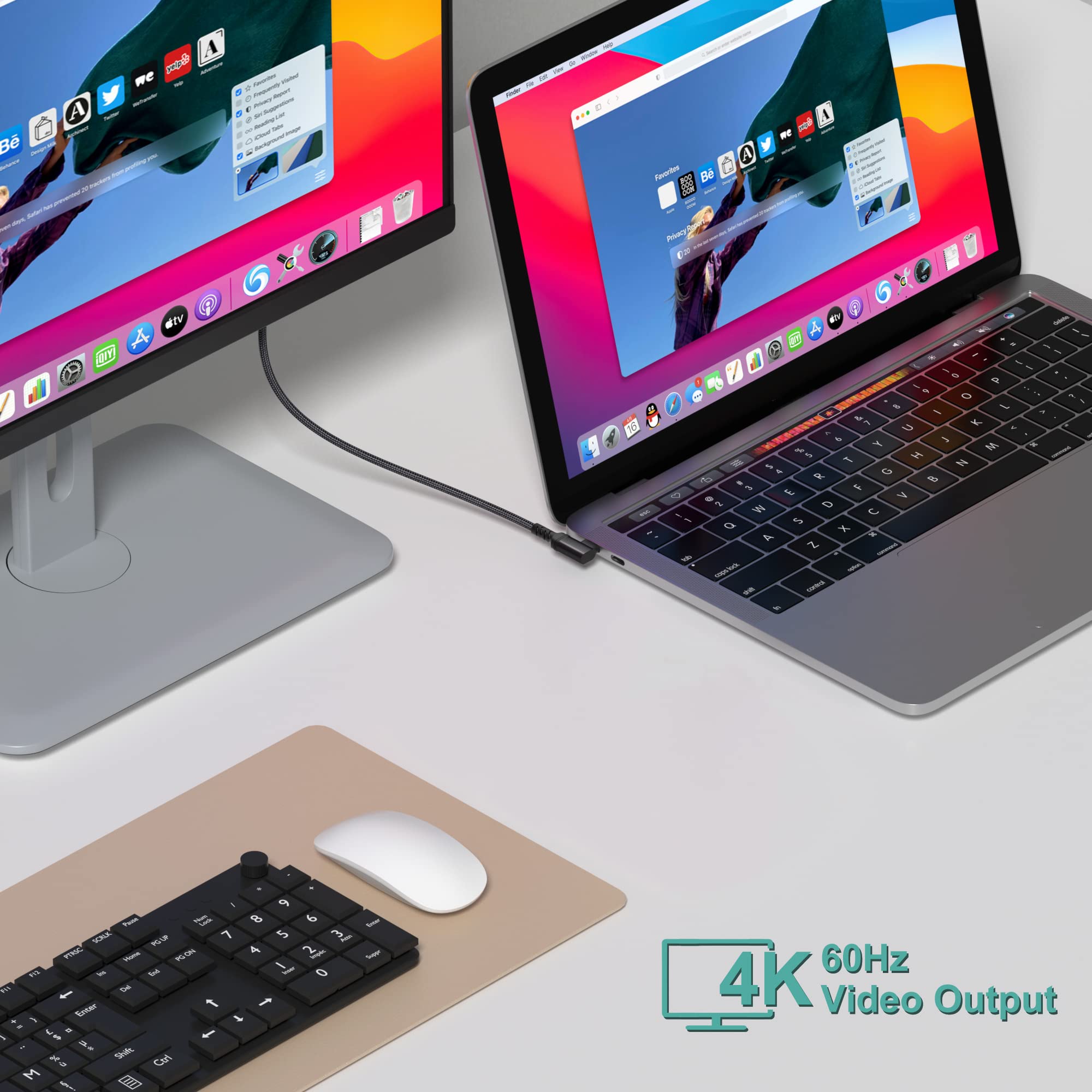 Besgoods Short Usb C To Usb C Cable 1.5Ft, Right Angle 20Gbps Data Transfer 100W Fast Charging 4K Video Output Usb 3.2 Gen2X2 Ty