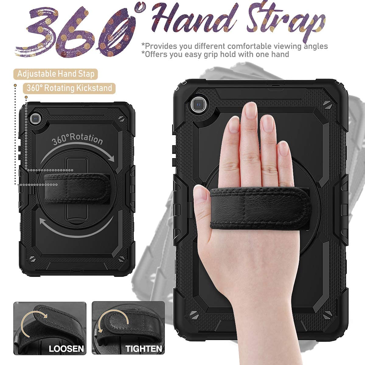 Hxcaseac For Samsung Galaxy Tab S6 Lite Case 10.4 Inch 2024/2022/2020 With Screen Protector/Rotating Hand Strap/S Pen Holder, Sh