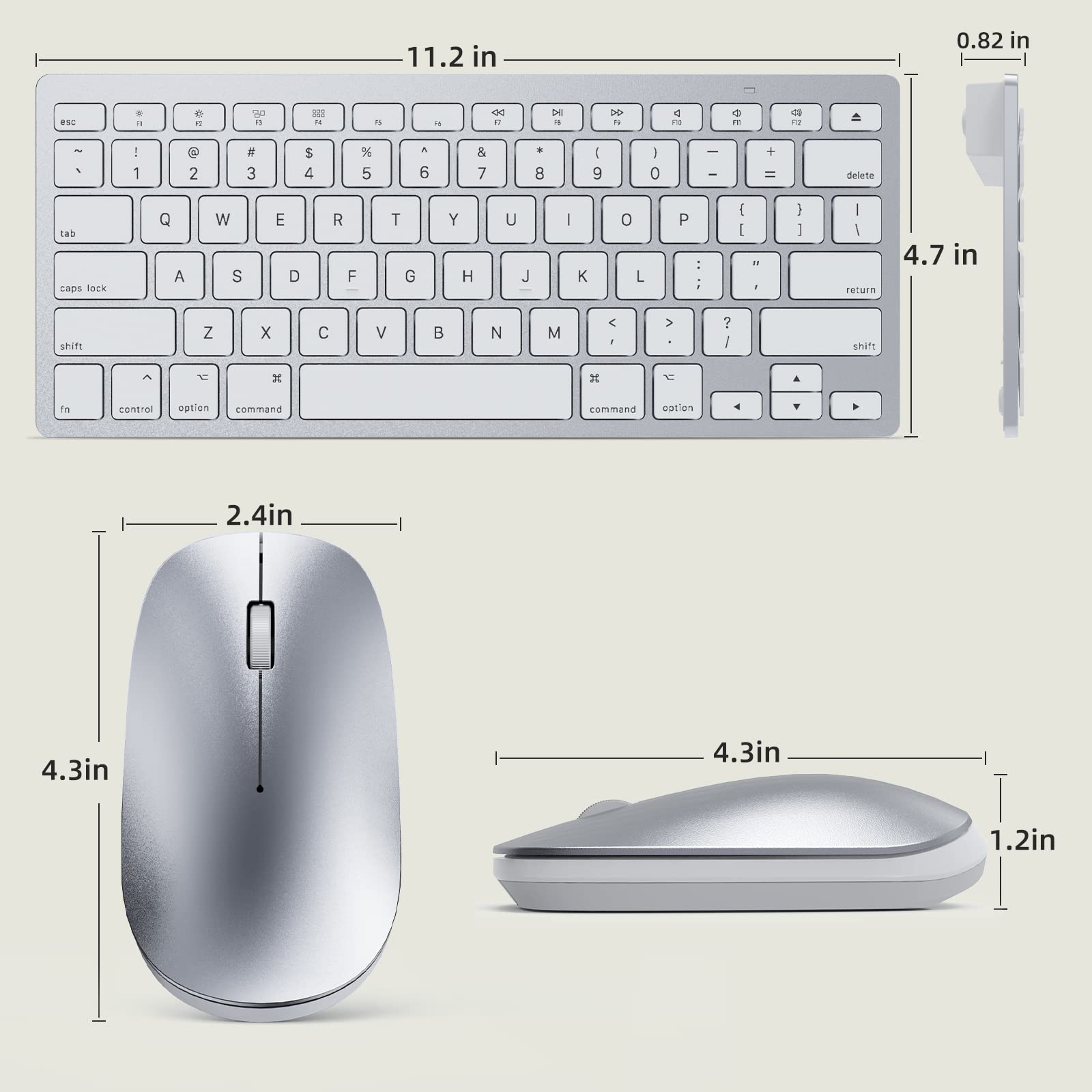 Bluetooth Keyboard And Mouse For Mac, Omoton Ultra Slim Keyboard And Mouse Combo, Wireless Keyboard And Mouse For Macos, Macbook Pro/Air, Imac, Mac Mini, Laptop And Pc (Silver)