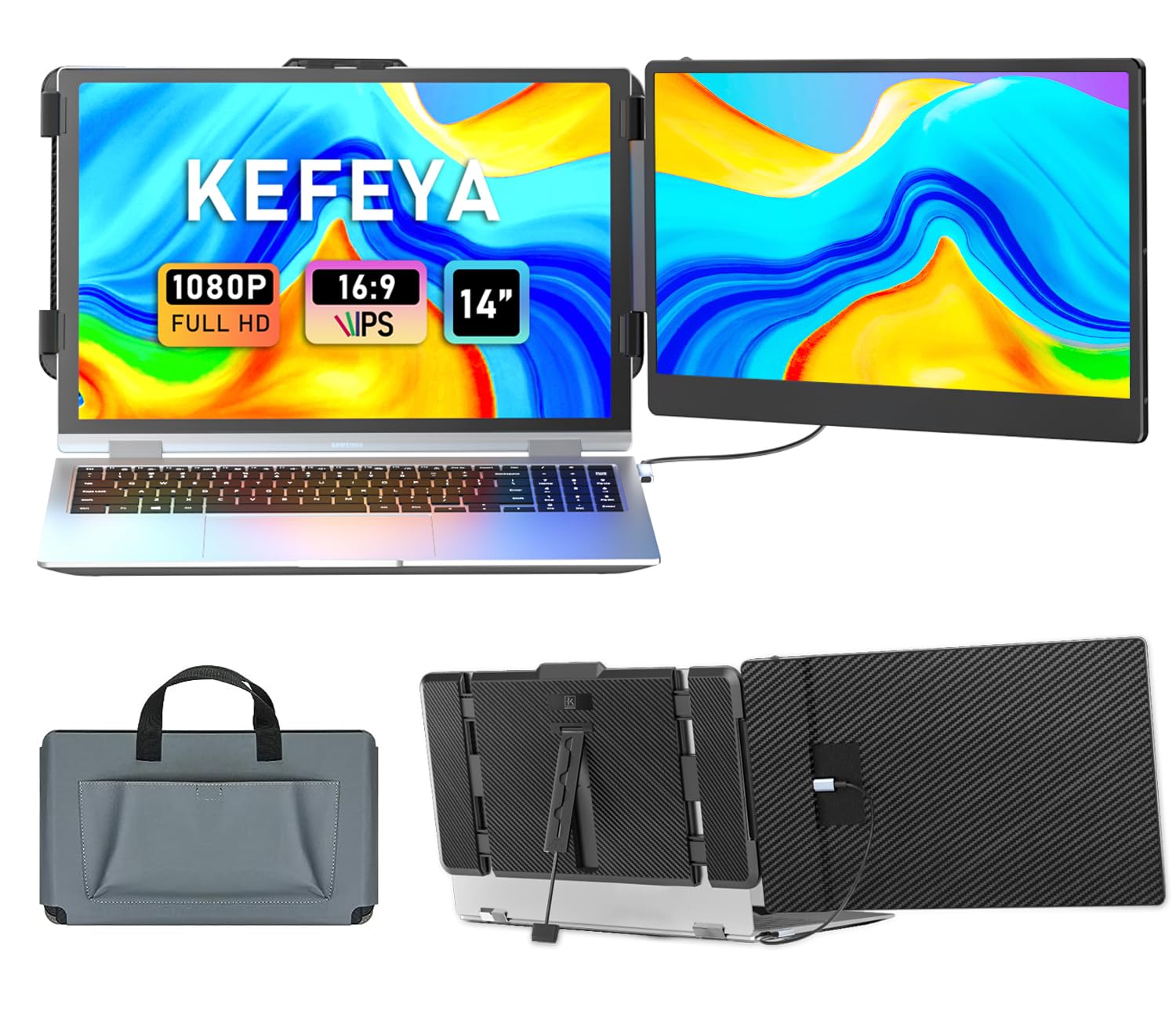 Kefeya Laptop Screen Extender, 14'' Fhd 1080P Ips Laptop Monitor Extender Dual Screen, Portable Monitor For Laptops 13 17'' With