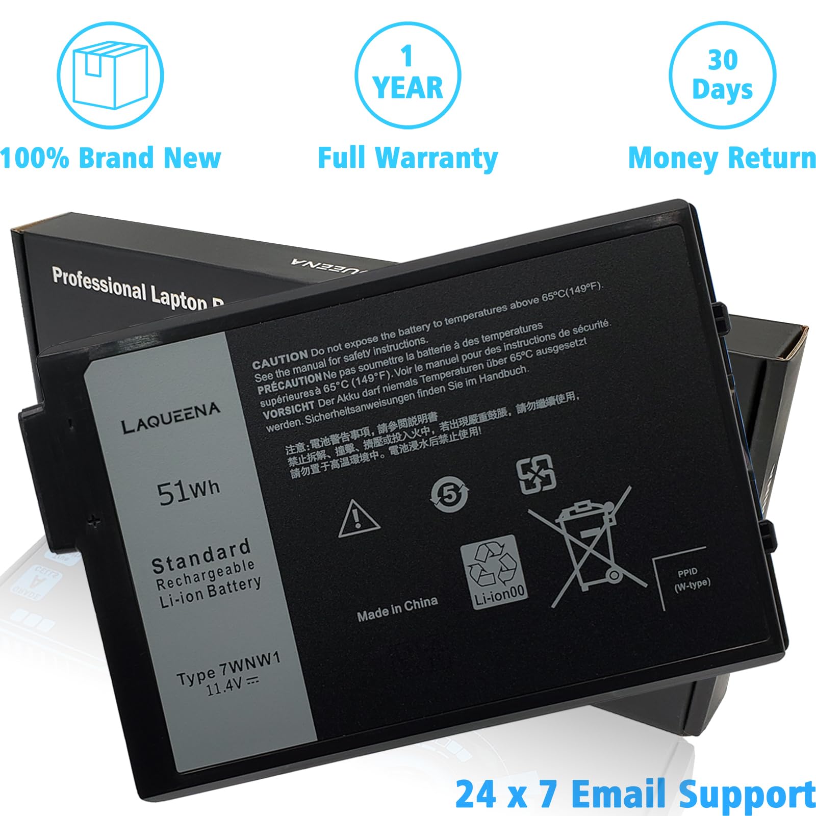 Laqueena 7Wnw1 Laptop Battery Compatible With Dell Latitude 7424 5424 5420 Rugged Extreme Series Dmf8C 0Dmf8C 11.4V 51Wh 3 Cell