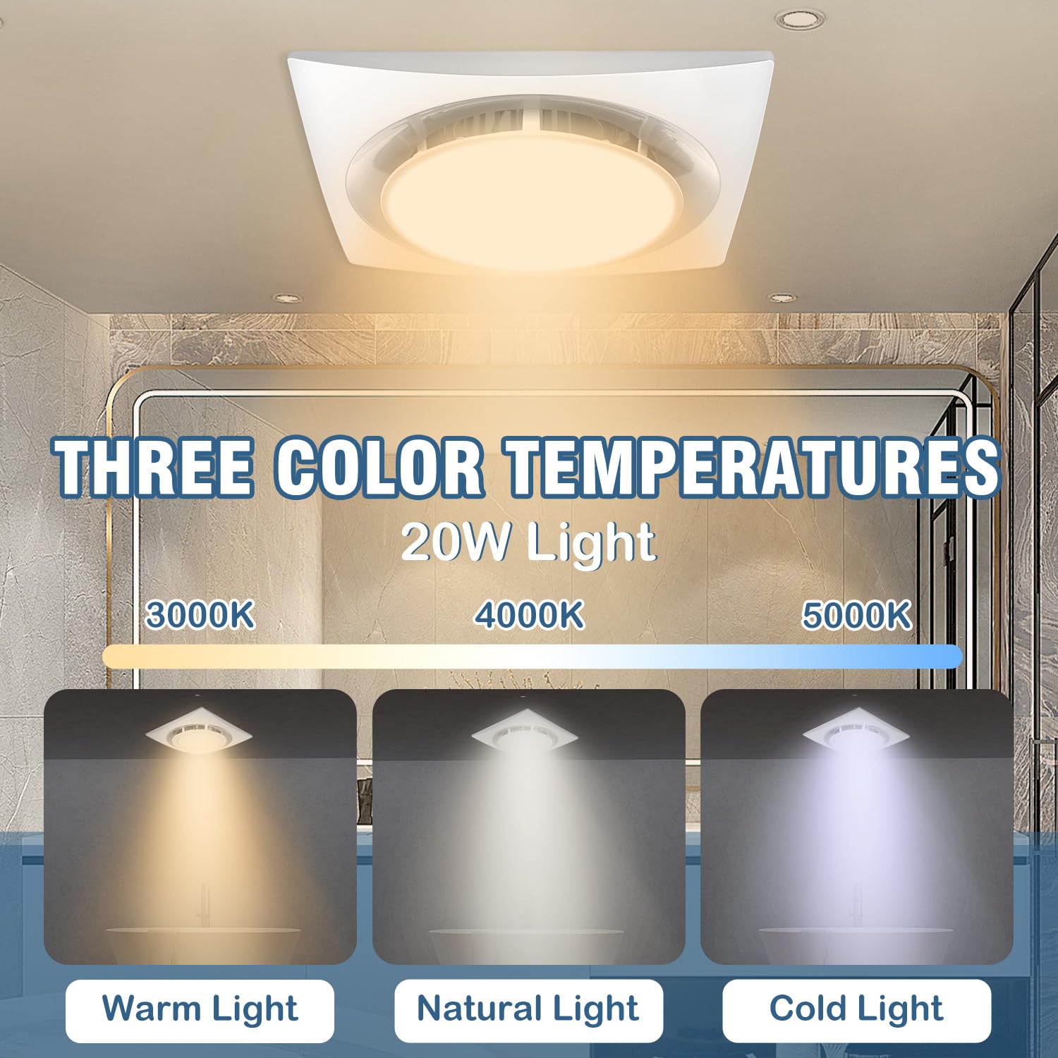 Heromind Bathroom Exhaust Fan With Light, 110 Cfm, 1.0 Sones, 12.16    Ceiling Vent Fan With 20W Led Light, 3 Adjustable Color T