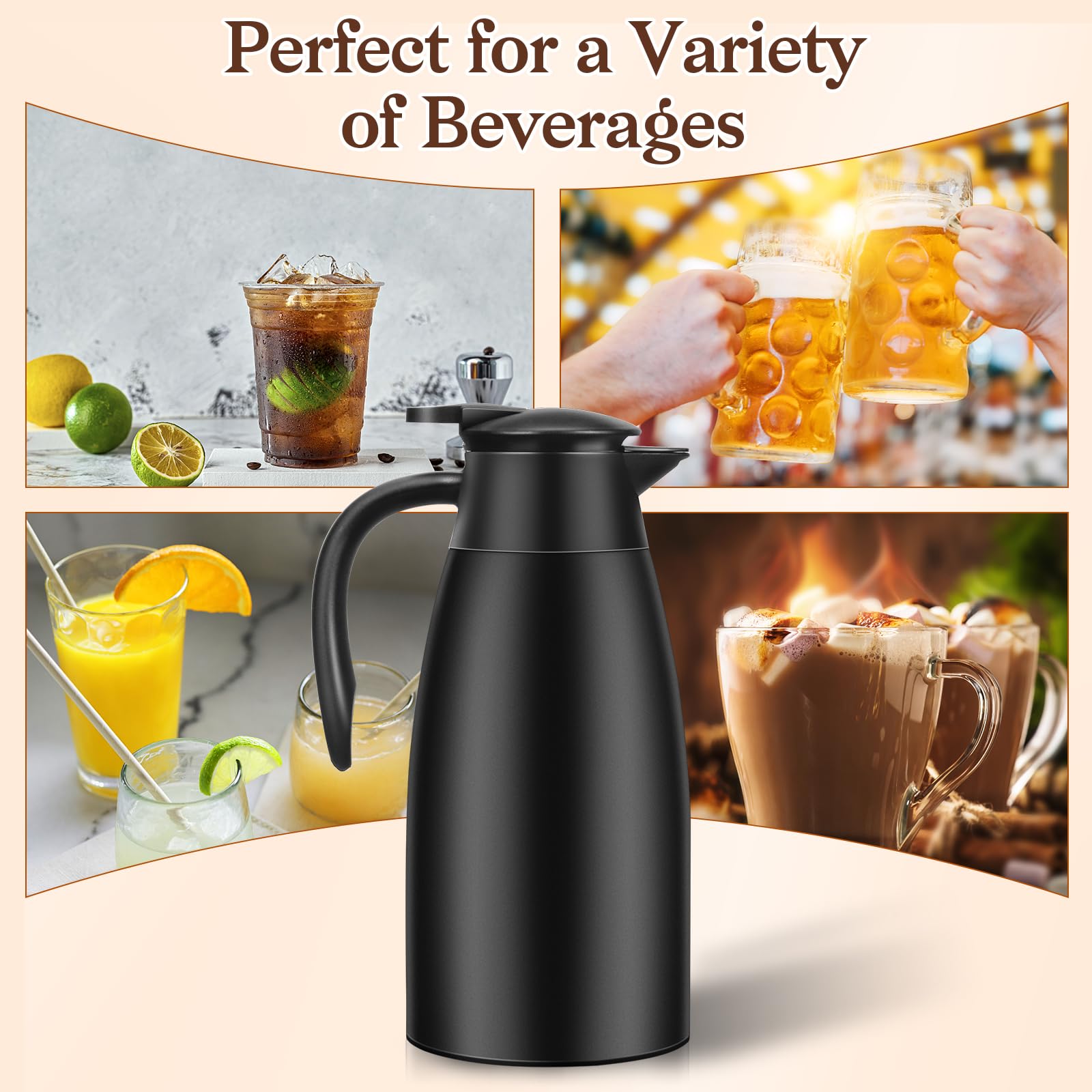 68 Oz Thermal Coffee Carafe, Insulated Stainless Steel Coffee Carafe Double Walled Vacuum Thermal Pot Flask With Brushes Coffee