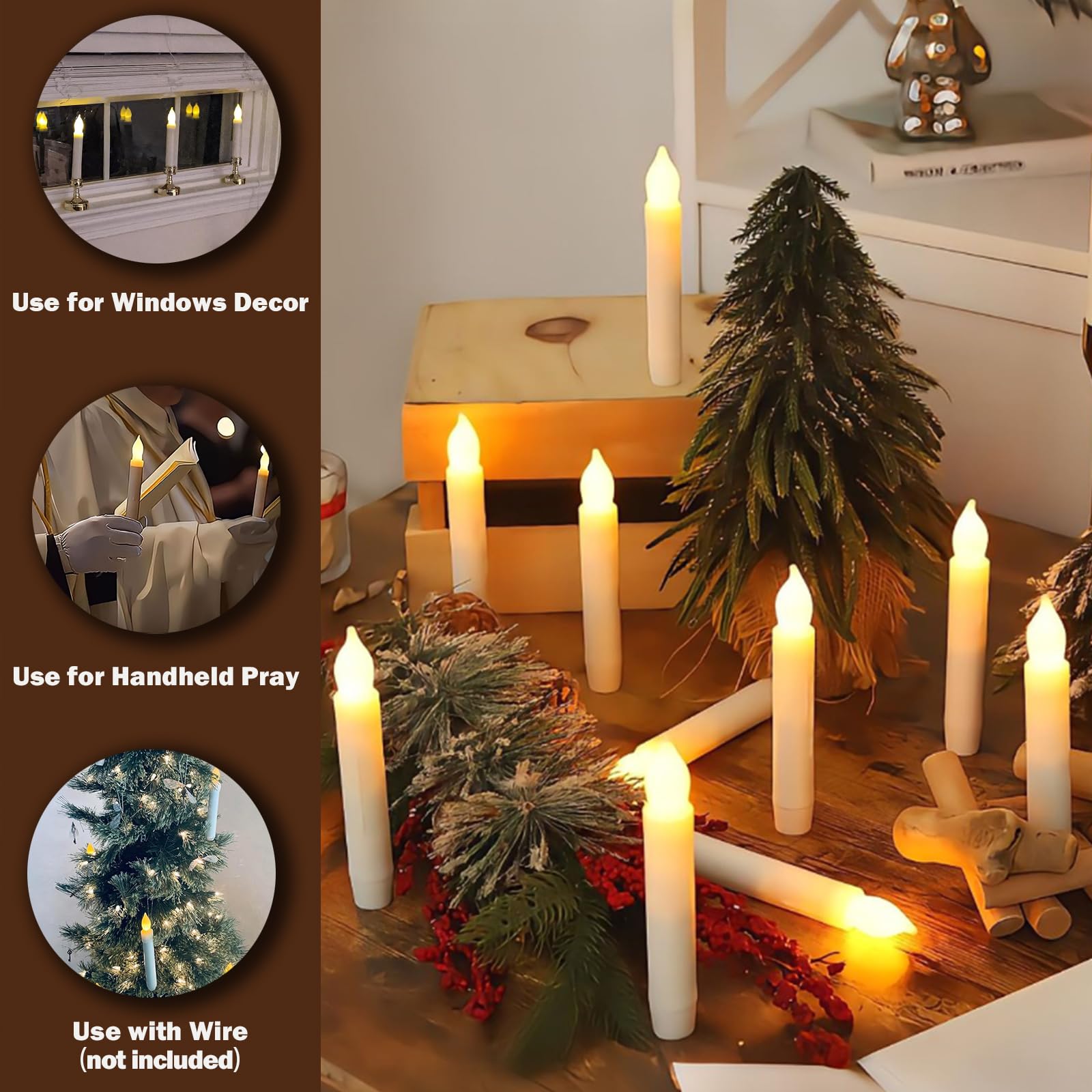 Lezonic Flameless Battery Operated Candlesticks Flickering, 12Pcs(D:0.8'' X H:6'') White Led Battery Short Taper Candles Hanging