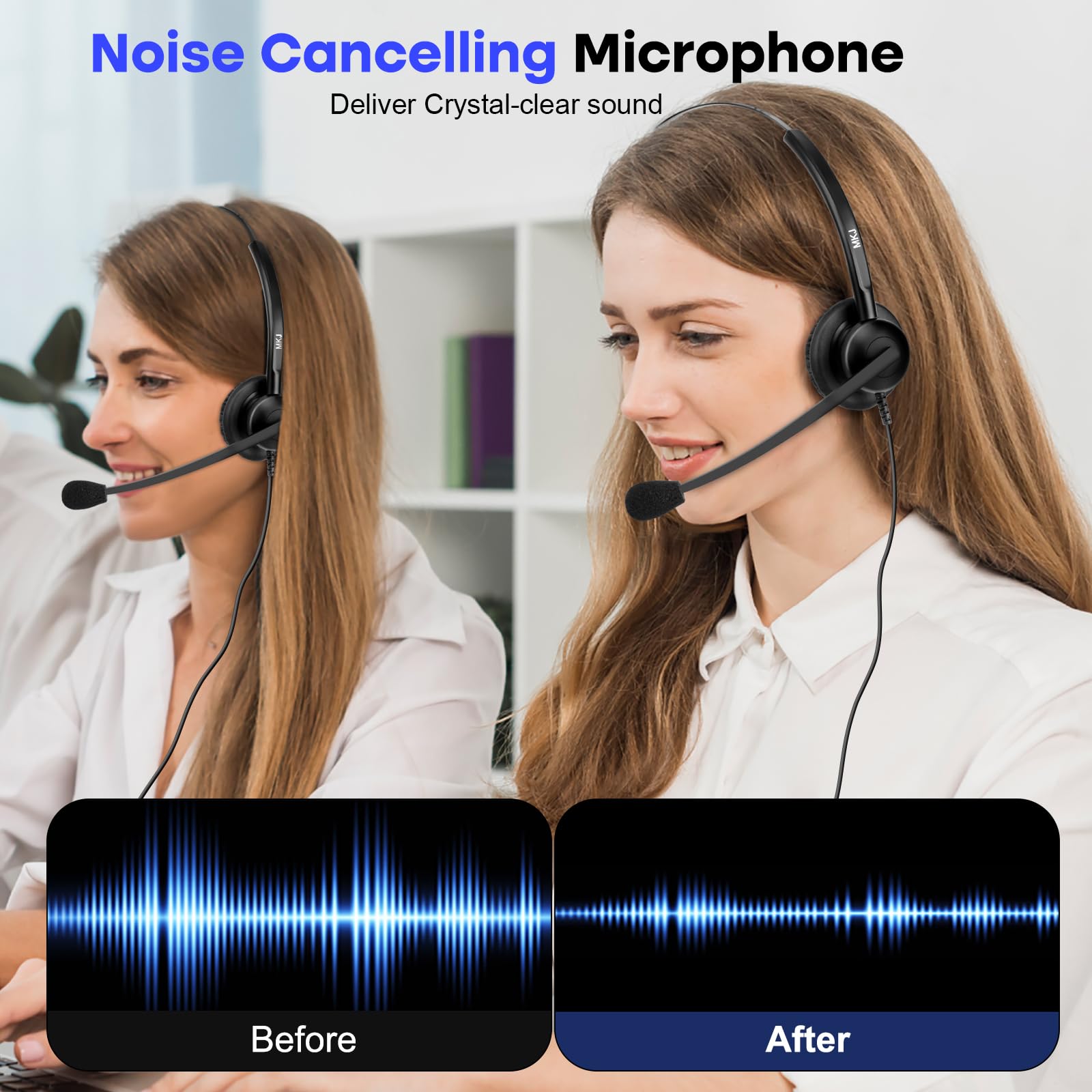 Mkj Telephone Headset For Cisco Phones, Wired Headphones With Microphone Noise Cancelling, Corded Rj9 Office Headset For Cisco C